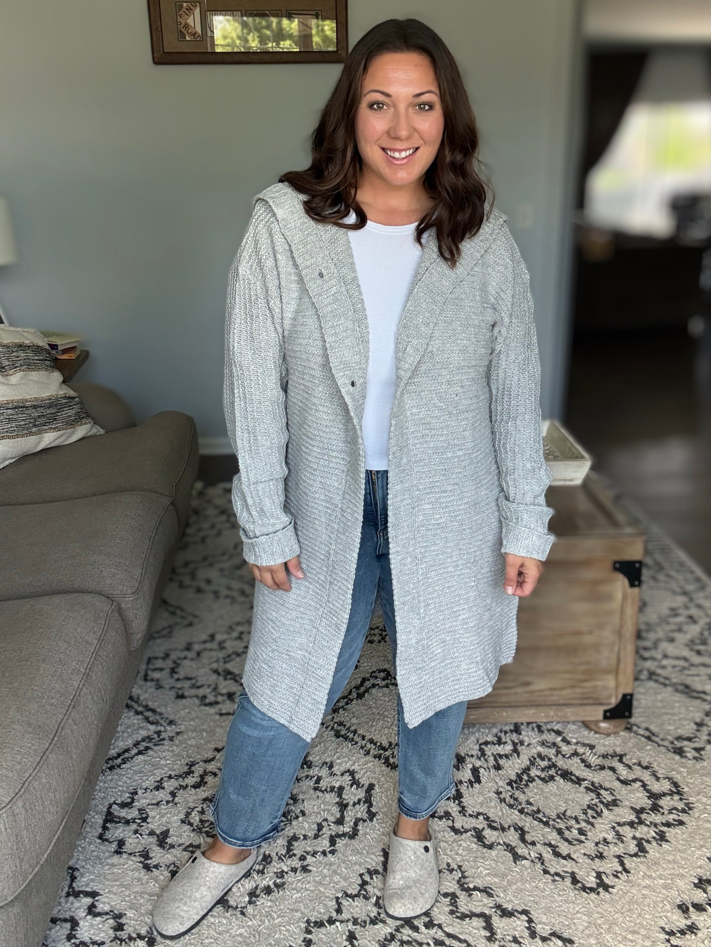 Michelle Mae Lillian Long Hooded Cardigan - Grey