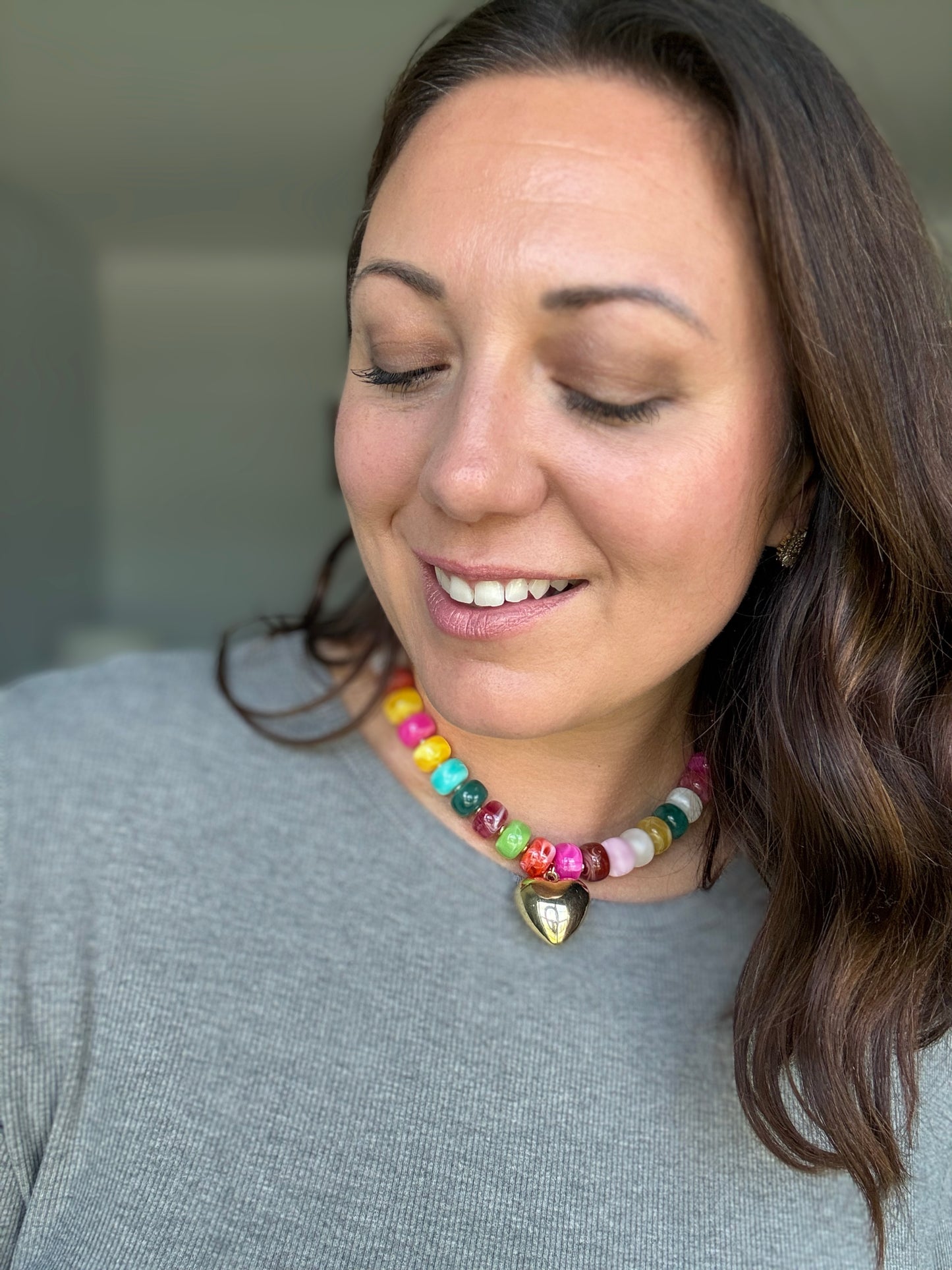 Colorful Heart Charm Beaded Necklace