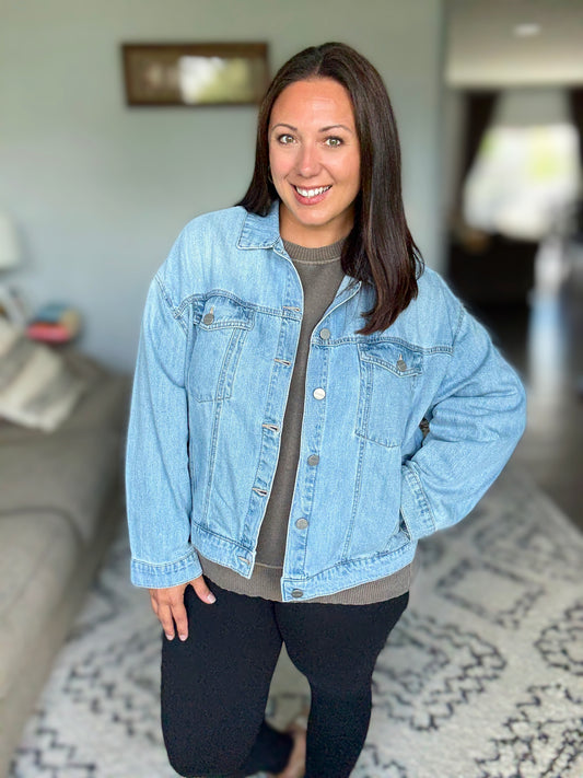 RISEN Washed Dropped Shoulder Denim Jacket