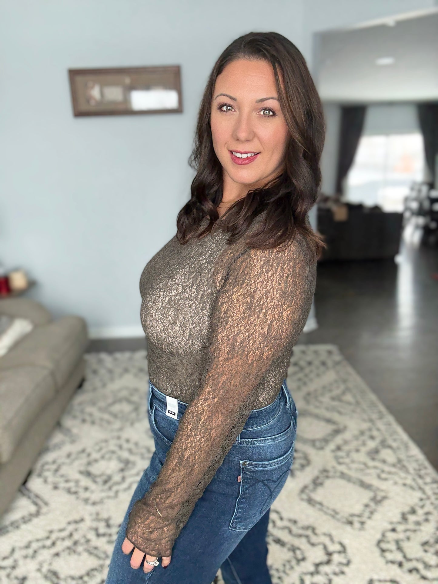 Luxe Lace and Floral Textured Long Sleeve Sheer Top