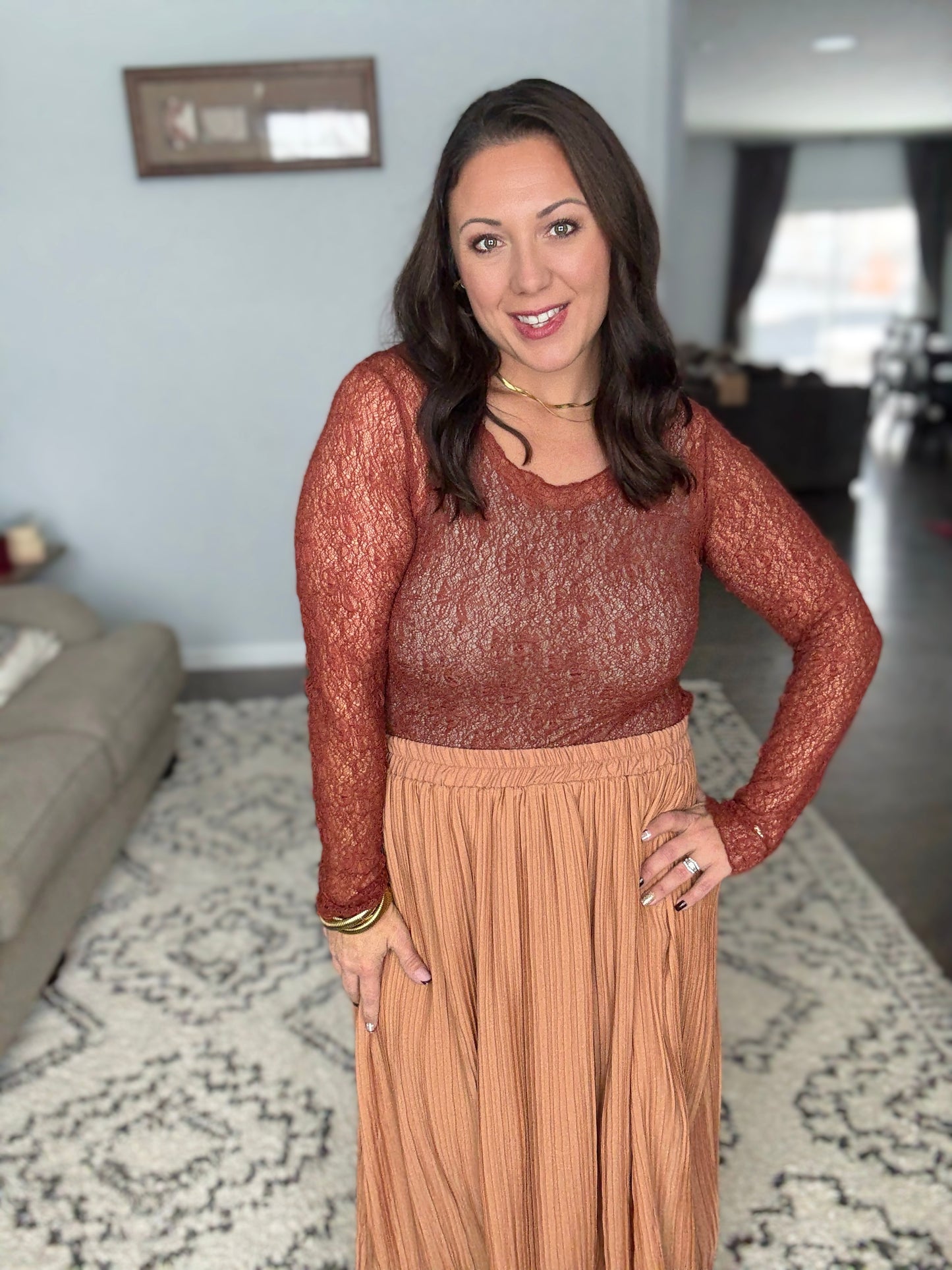 Luxe Lace and Floral Textured Long Sleeve Sheer Top