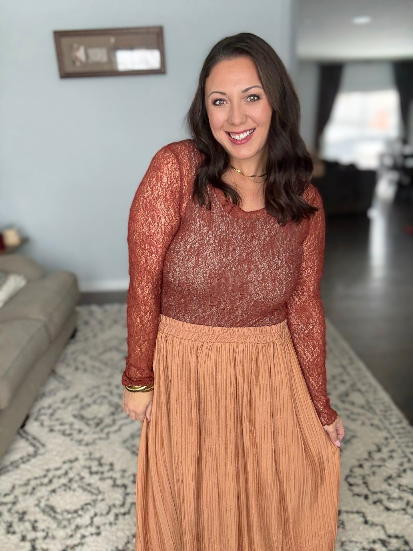 Luxe Lace and Floral Textured Long Sleeve Sheer Top