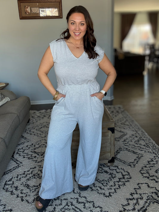 Michelle Mae Kenzie Striped Jumpsuit - Grey