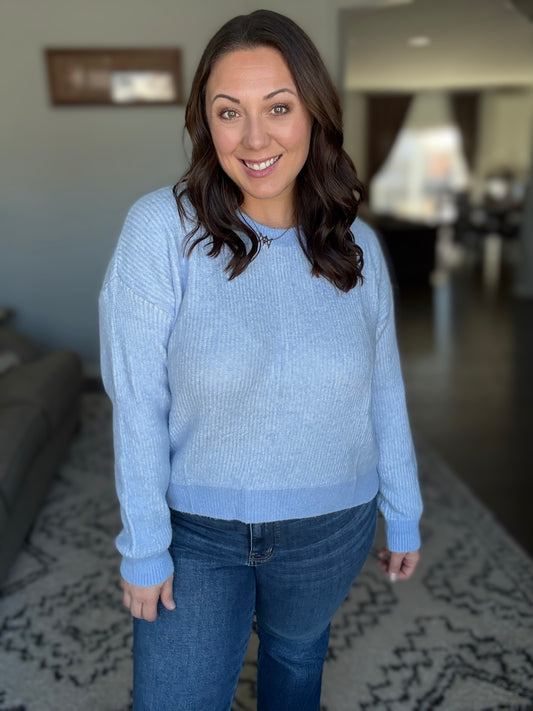 Michelle Mae Josie Cozy Crew Sweater - Sky Blue