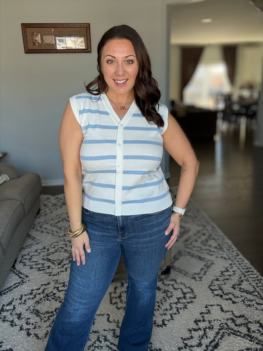 Michelle Mae Lucy Striped Button Tank - Sky Blue