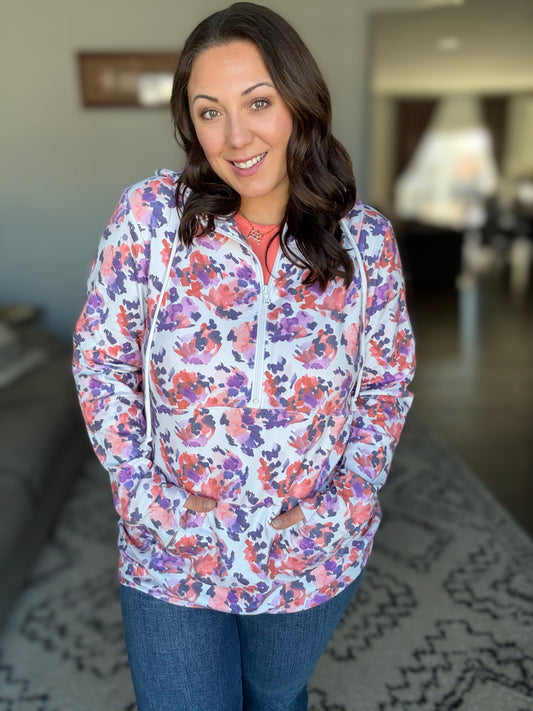 Michelle Mae HalfZip Hoodie - Purple Abstract