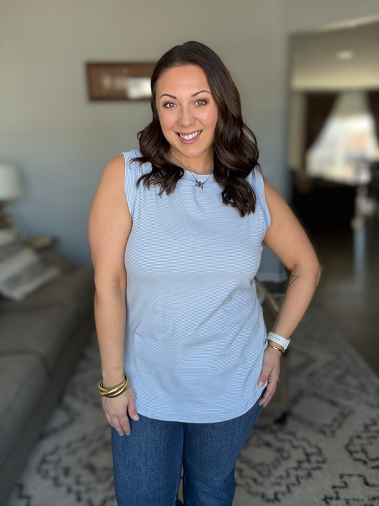 Michelle Mae Morgan Micro Striped Tank - Periwinkle