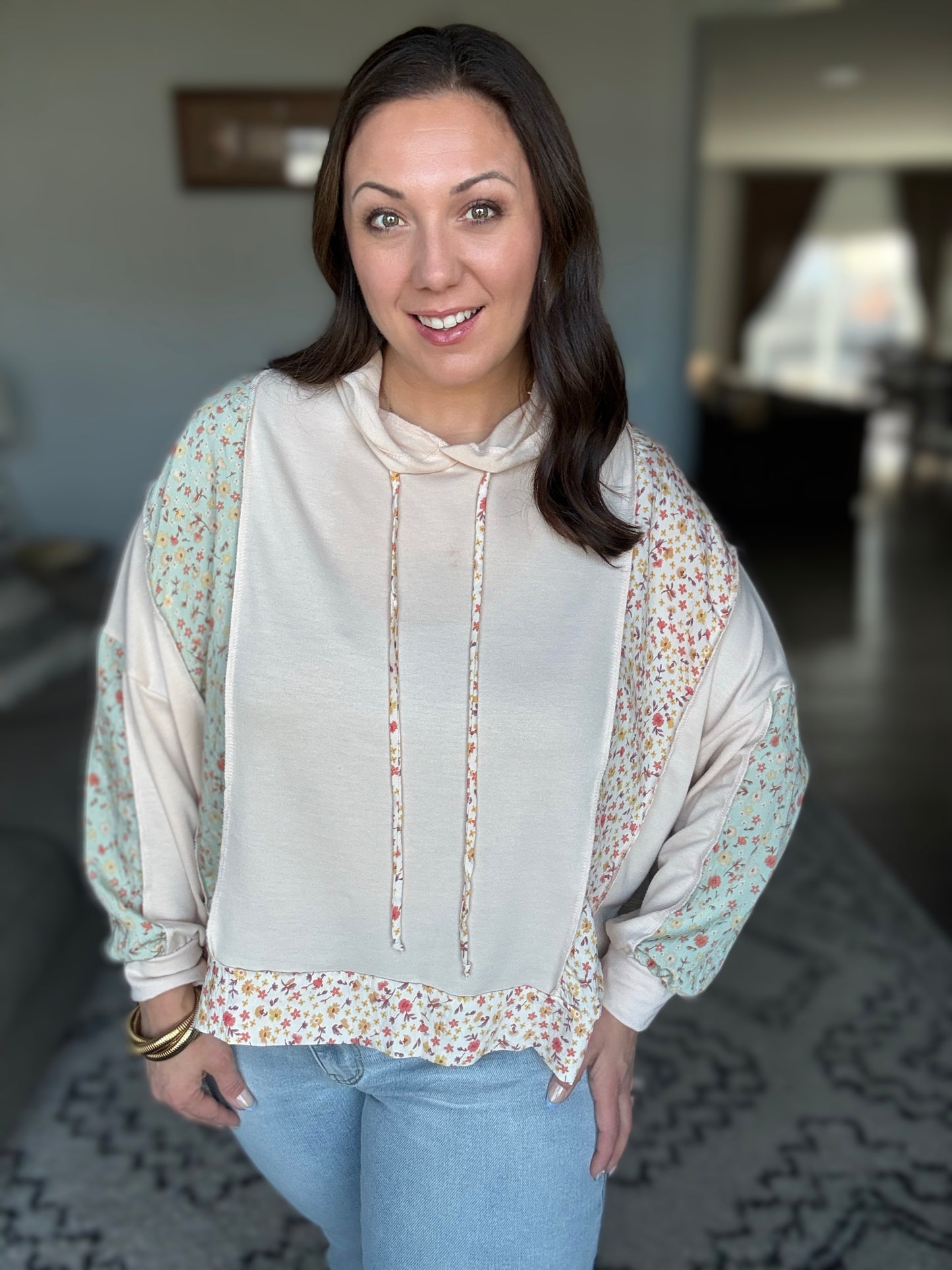 Floral Patchwork Hooded Pullover