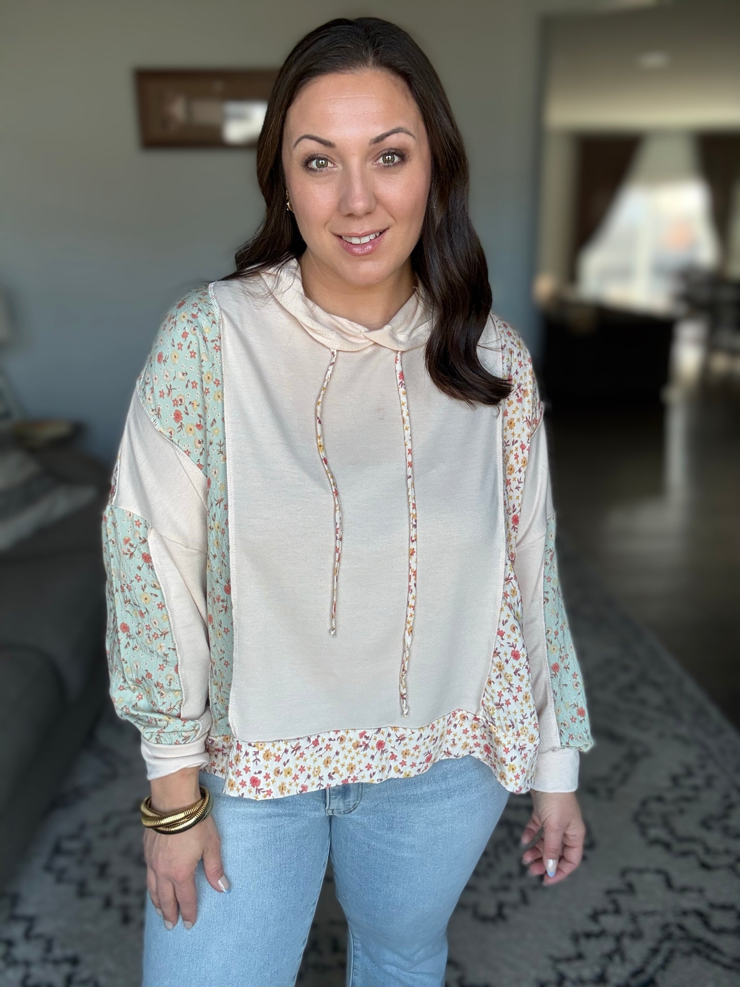 Floral Patchwork Hooded Pullover