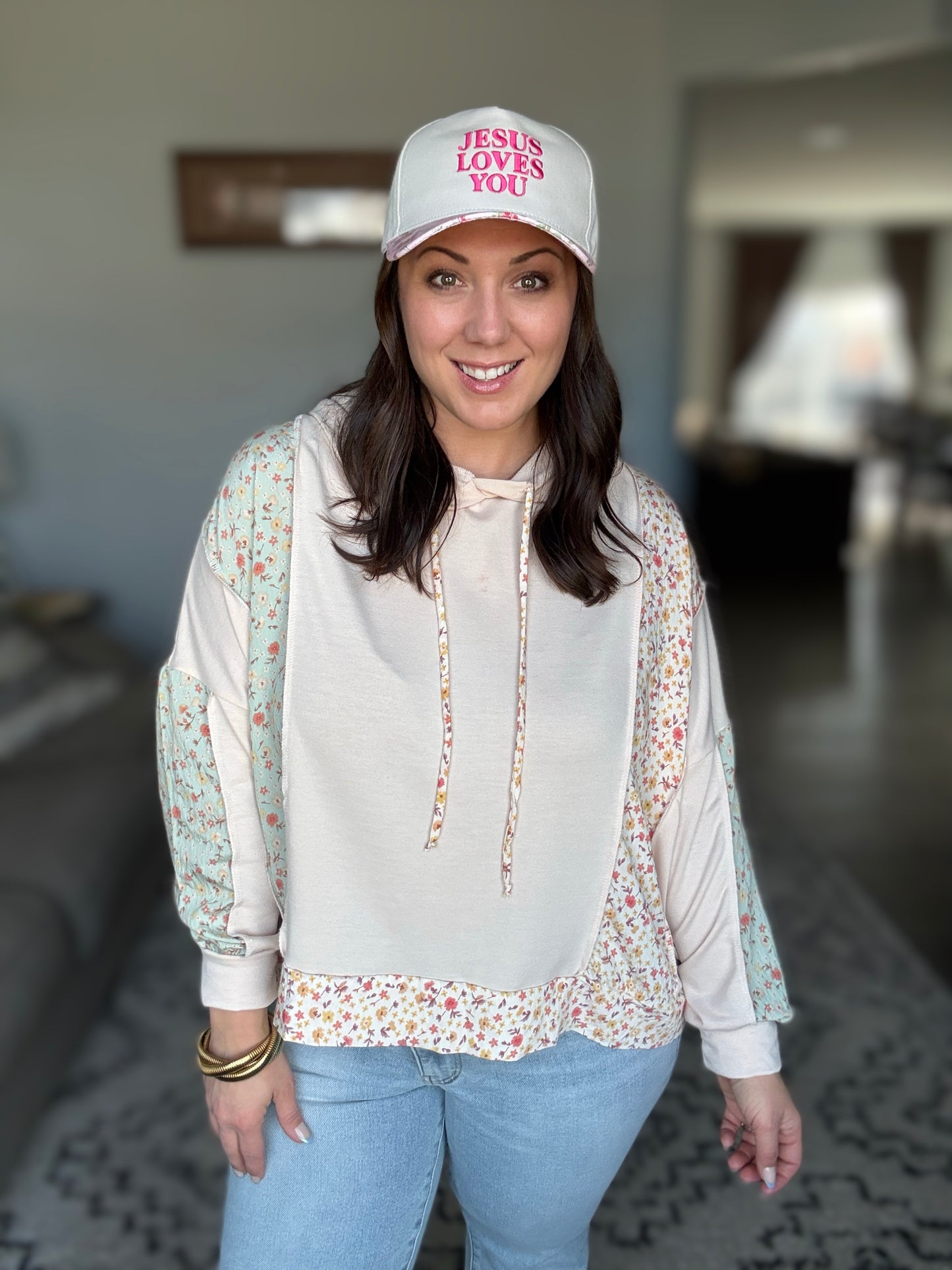 Floral Patchwork Hooded Pullover