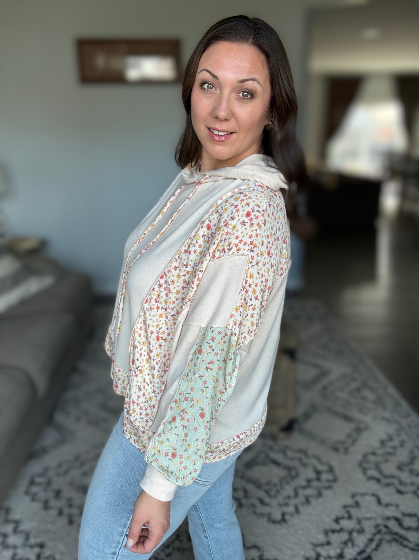 Floral Patchwork Hooded Pullover