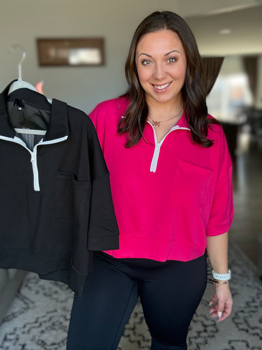 Girl Code Couture Lightweight Half Zip & Midi Short Sleeve Top in 2 Colors