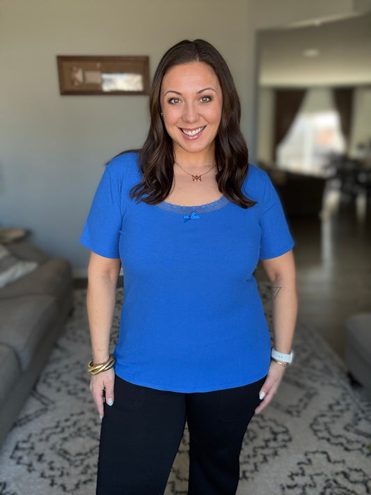 Girl Code Couture Lace Trim Forever Soft Ribbed Tee in 3 Colors