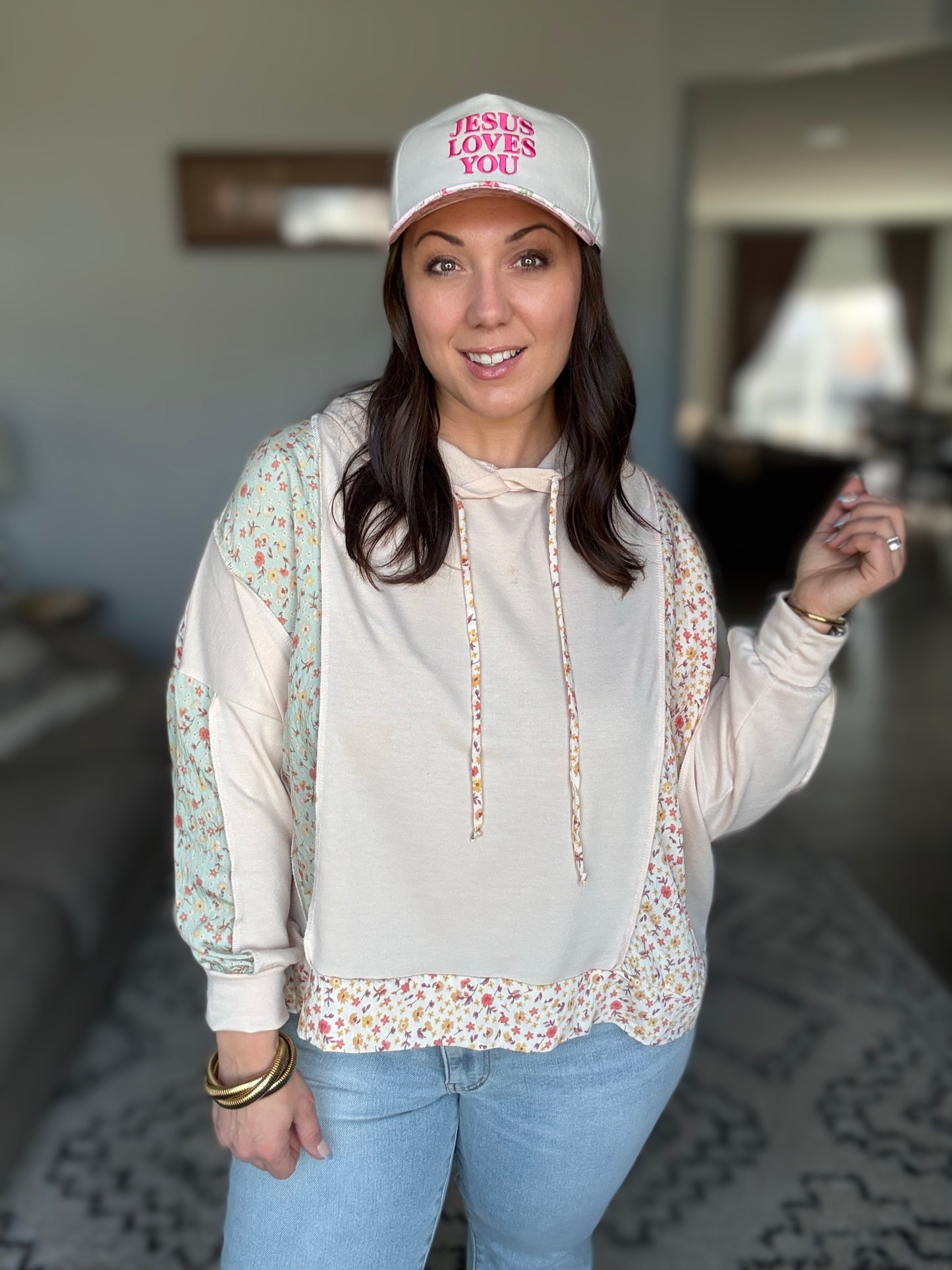Floral Patchwork Hooded Pullover
