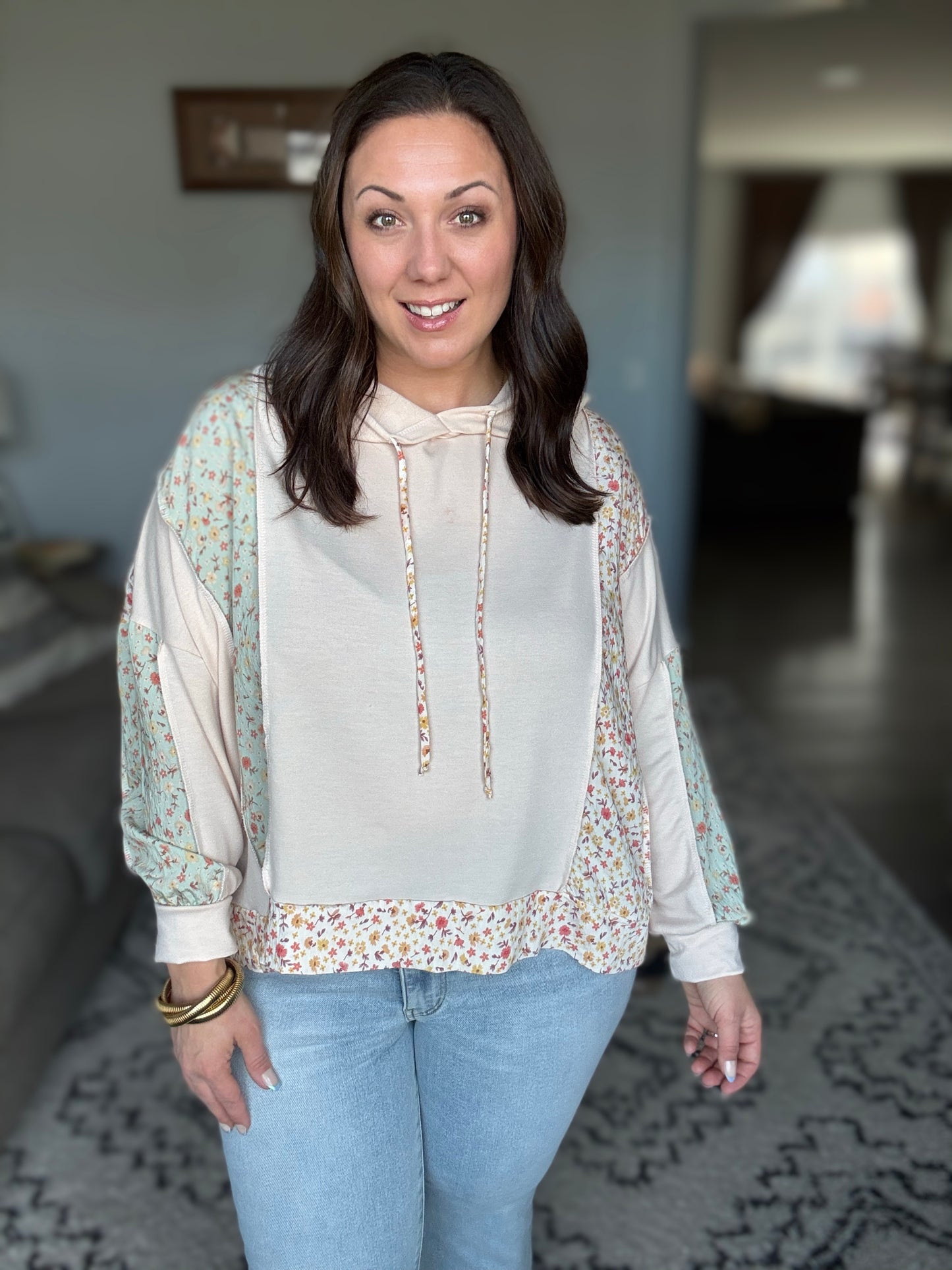 Floral Patchwork Hooded Pullover