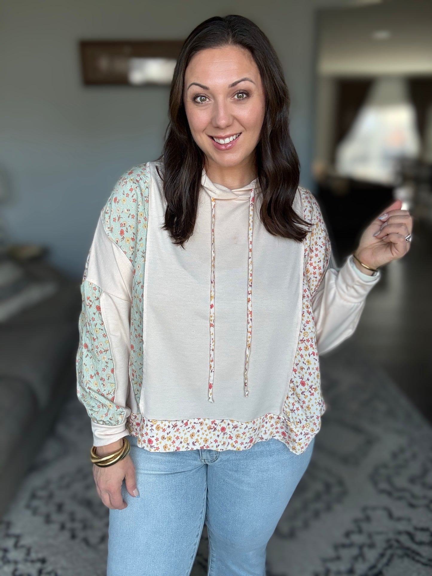 Floral Patchwork Hooded Pullover