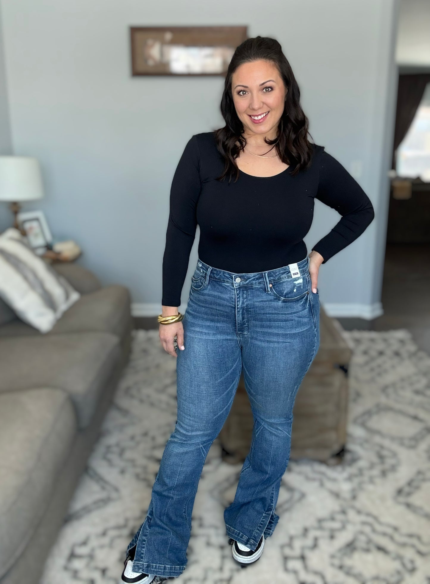 Judy Blue Split Personality High Waist Tummy Control Vintage Wash Side Slit Slim Bootcut Jeans