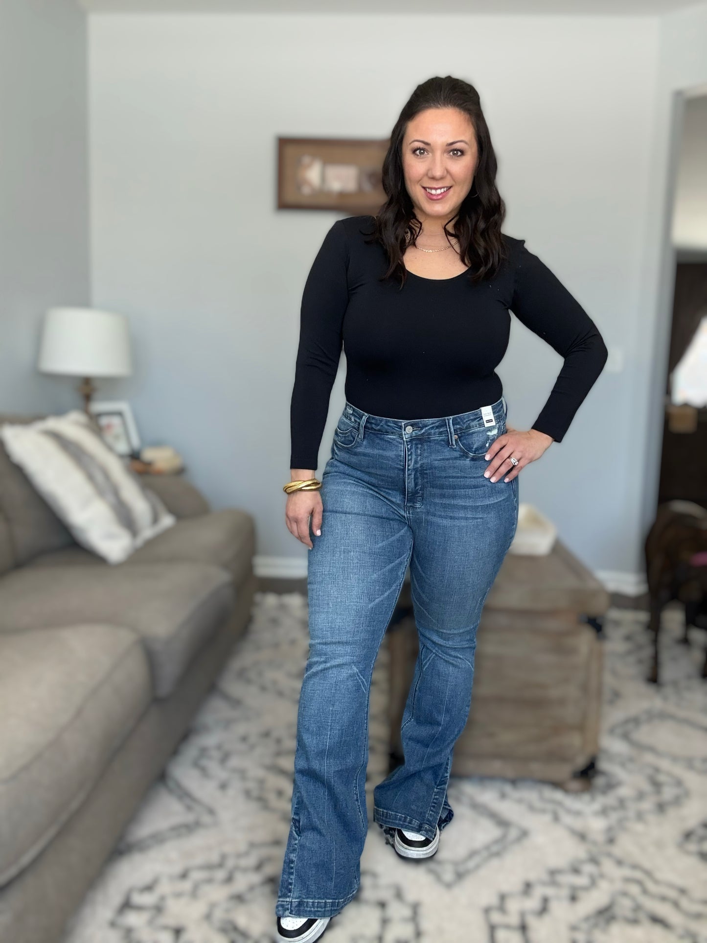 Judy Blue Split Personality High Waist Tummy Control Vintage Wash Side Slit Slim Bootcut Jeans