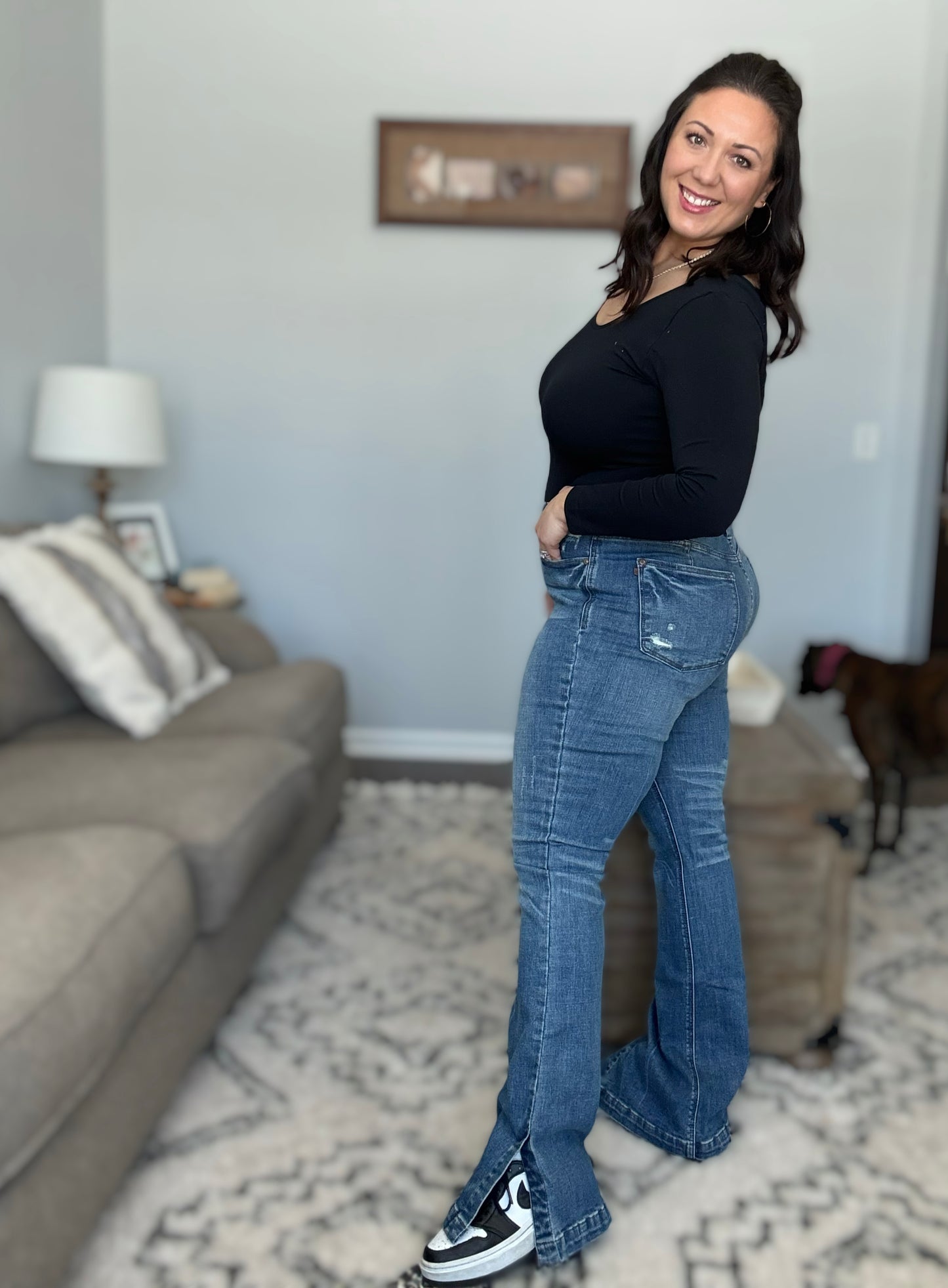 Judy Blue Split Personality High Waist Tummy Control Vintage Wash Side Slit Slim Bootcut Jeans
