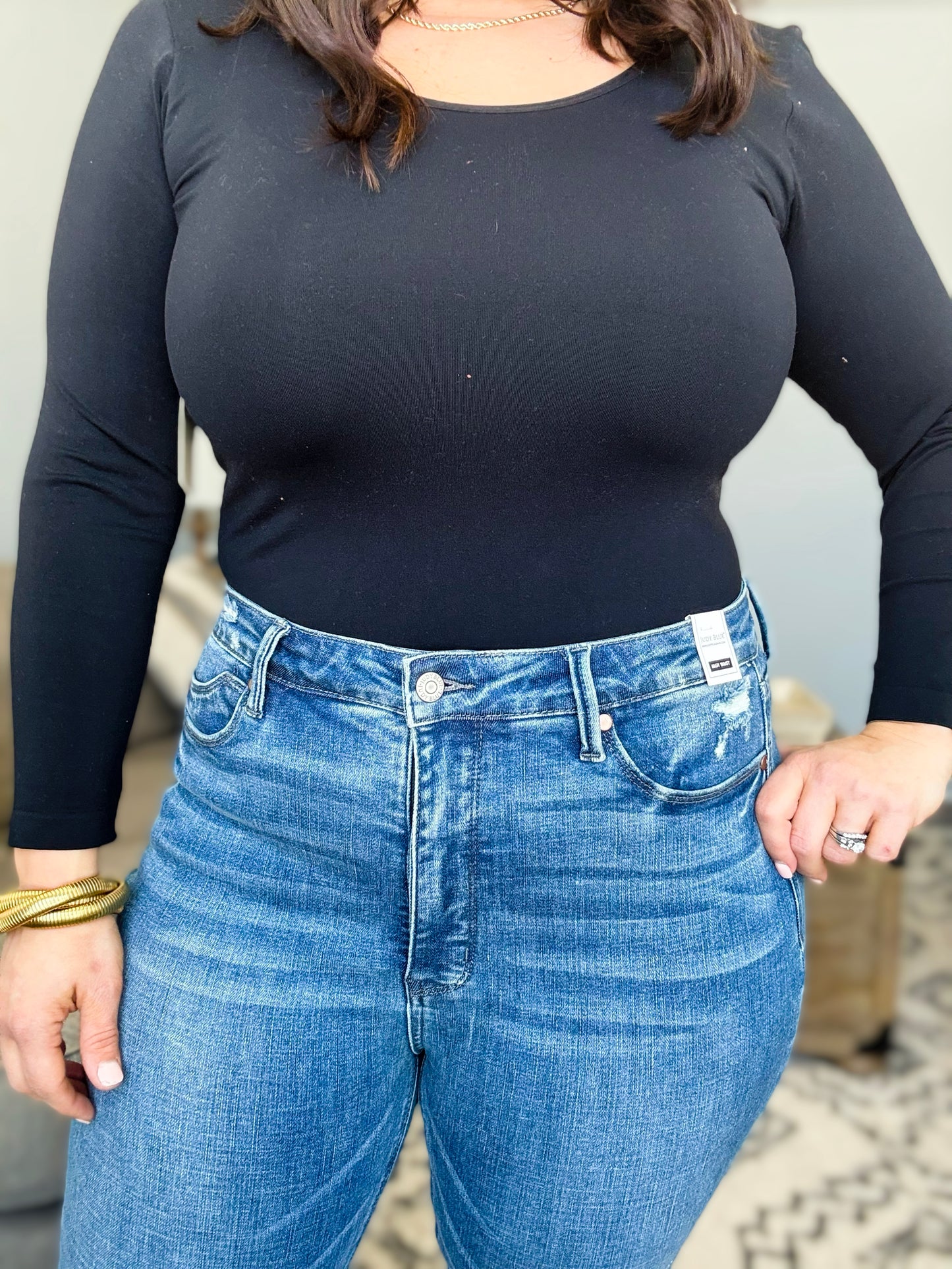 Judy Blue Split Personality High Waist Tummy Control Vintage Wash Side Slit Slim Bootcut Jeans