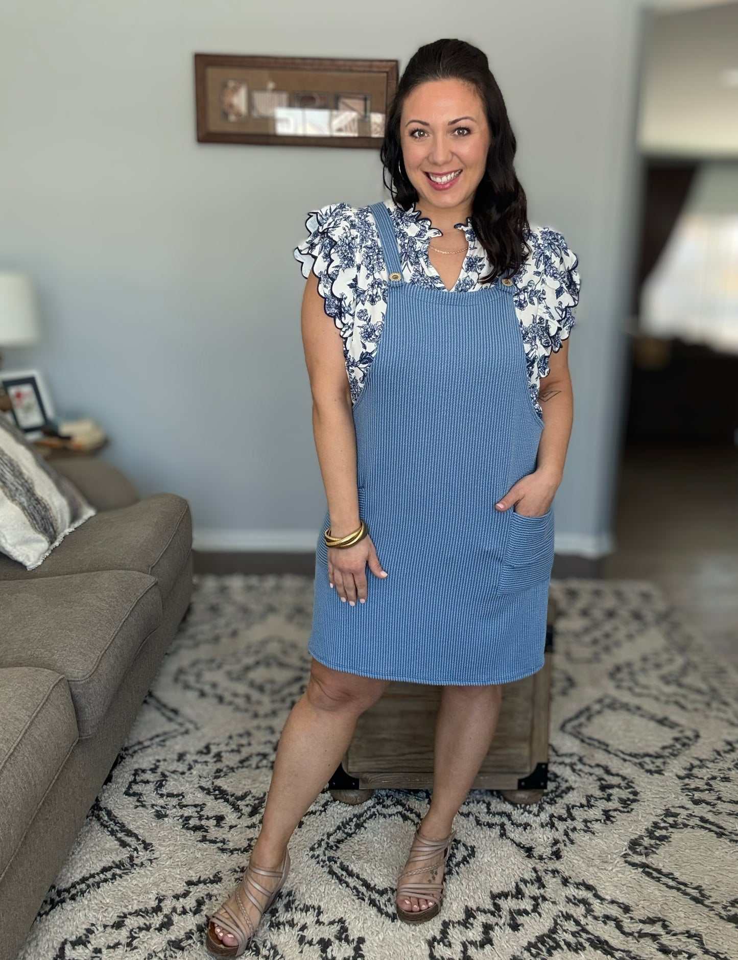 Heimish Ribbed Jumper Dress in Vintage Denim Blue
