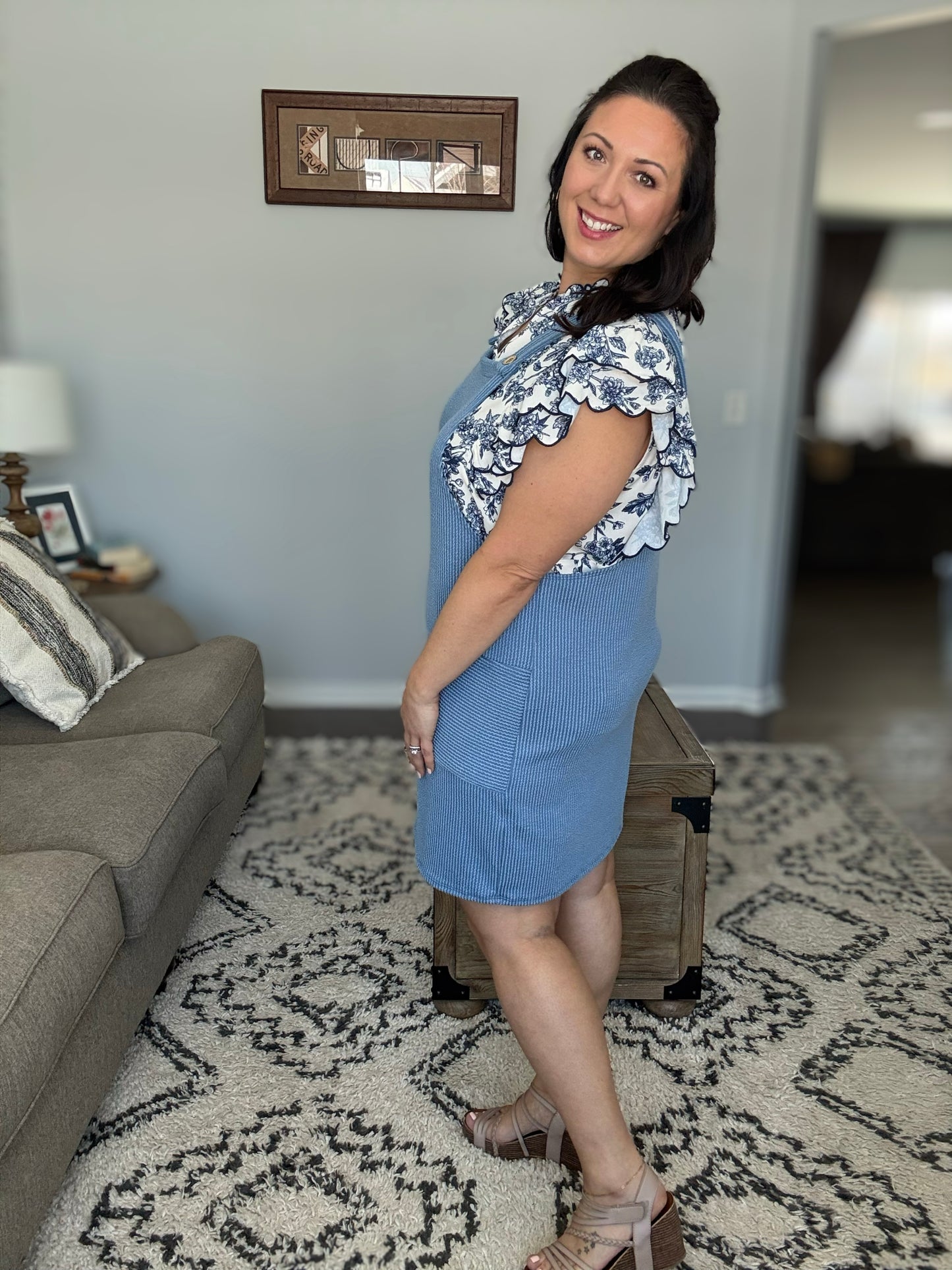 Heimish Ribbed Jumper Dress in Vintage Denim Blue