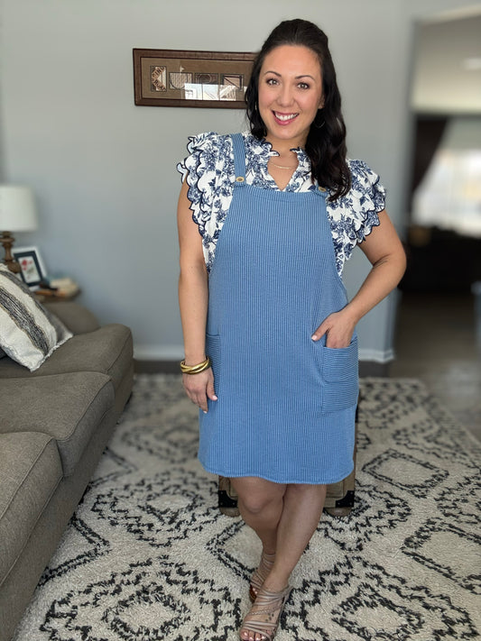Heimish Ribbed Jumper Dress in Vintage Denim Blue