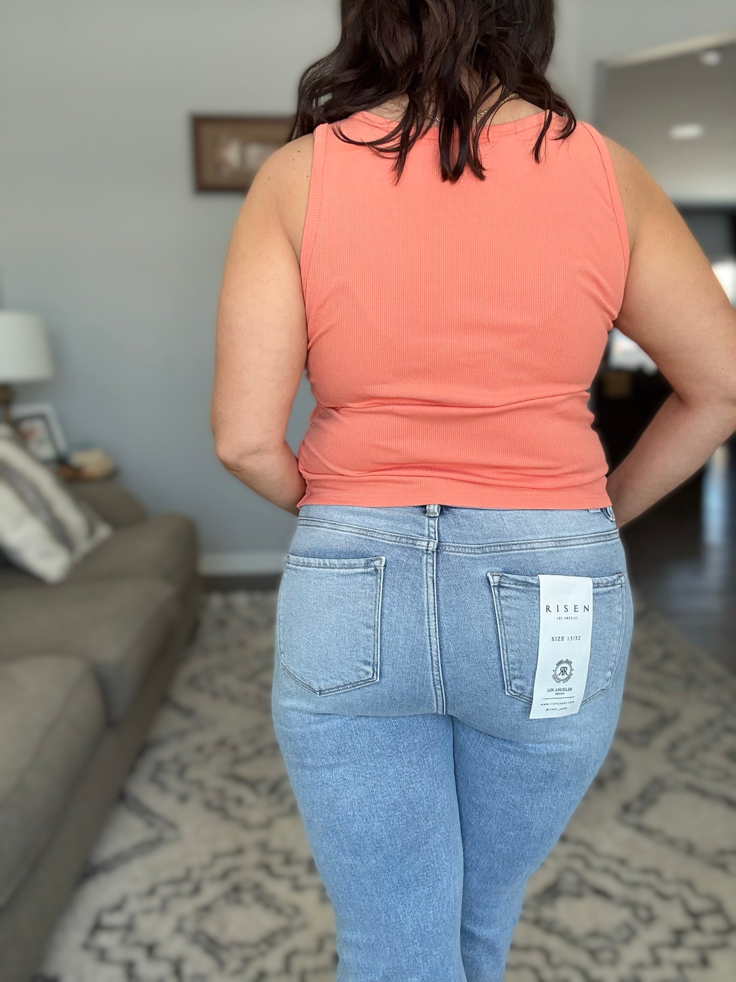 RISEN Sabrina Tummy Control Vintage Lightwash Raw Hem Distressed Cropped Flare Jeans