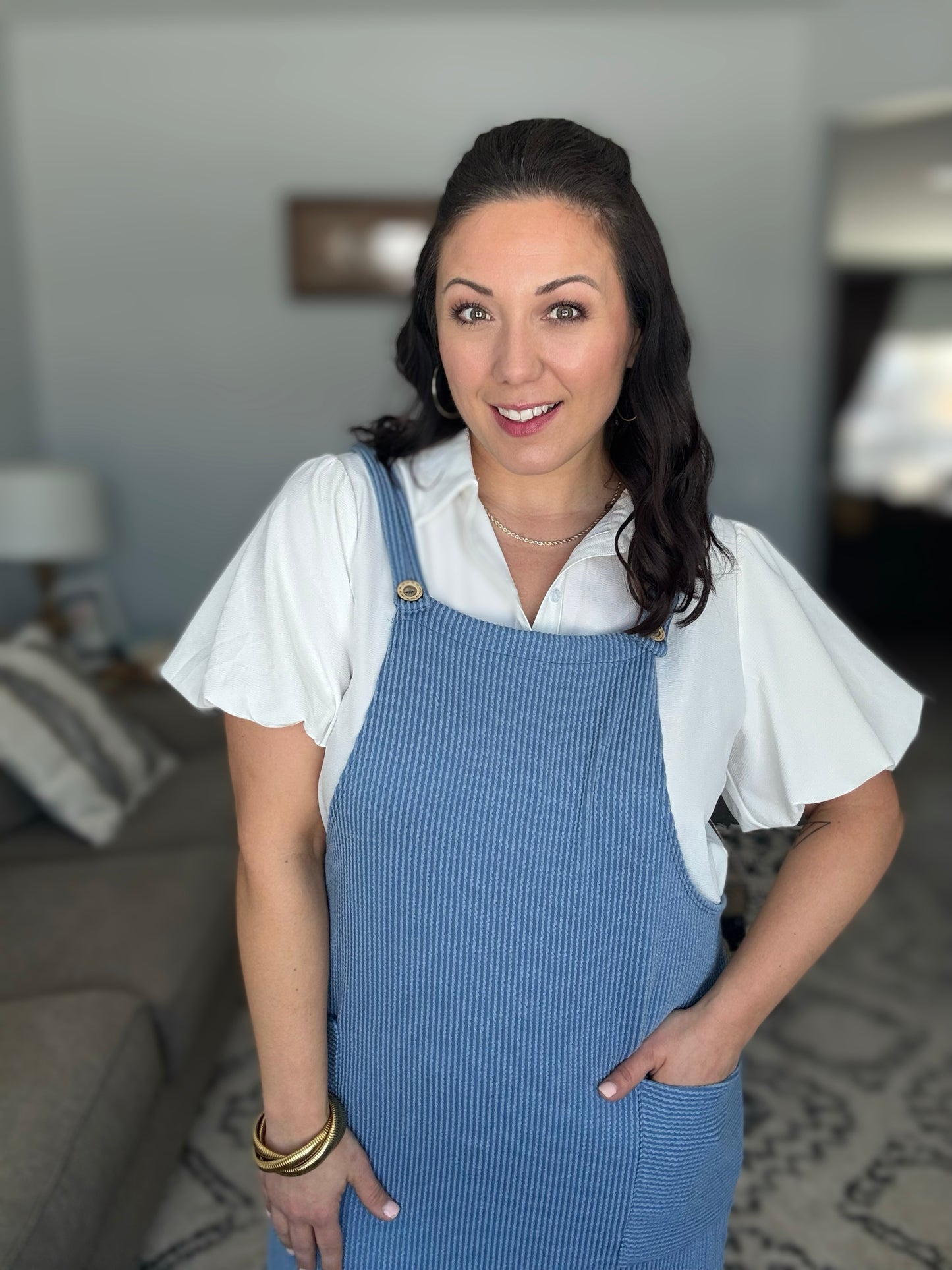 Heimish Ribbed Jumper Dress in Vintage Denim Blue