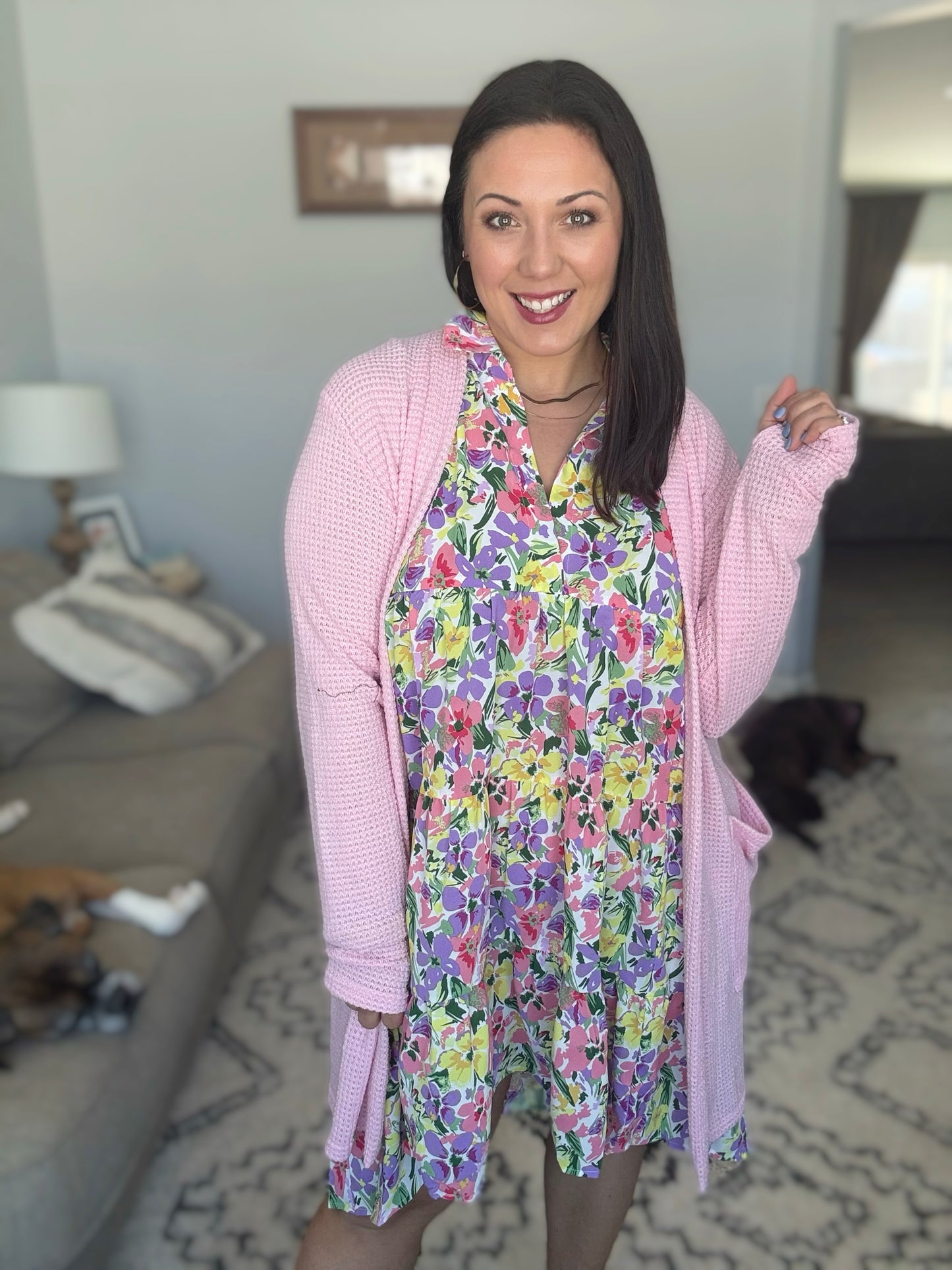 Umgee High-Lo Floral Sleeveless Tiered Dress in Violet Mix