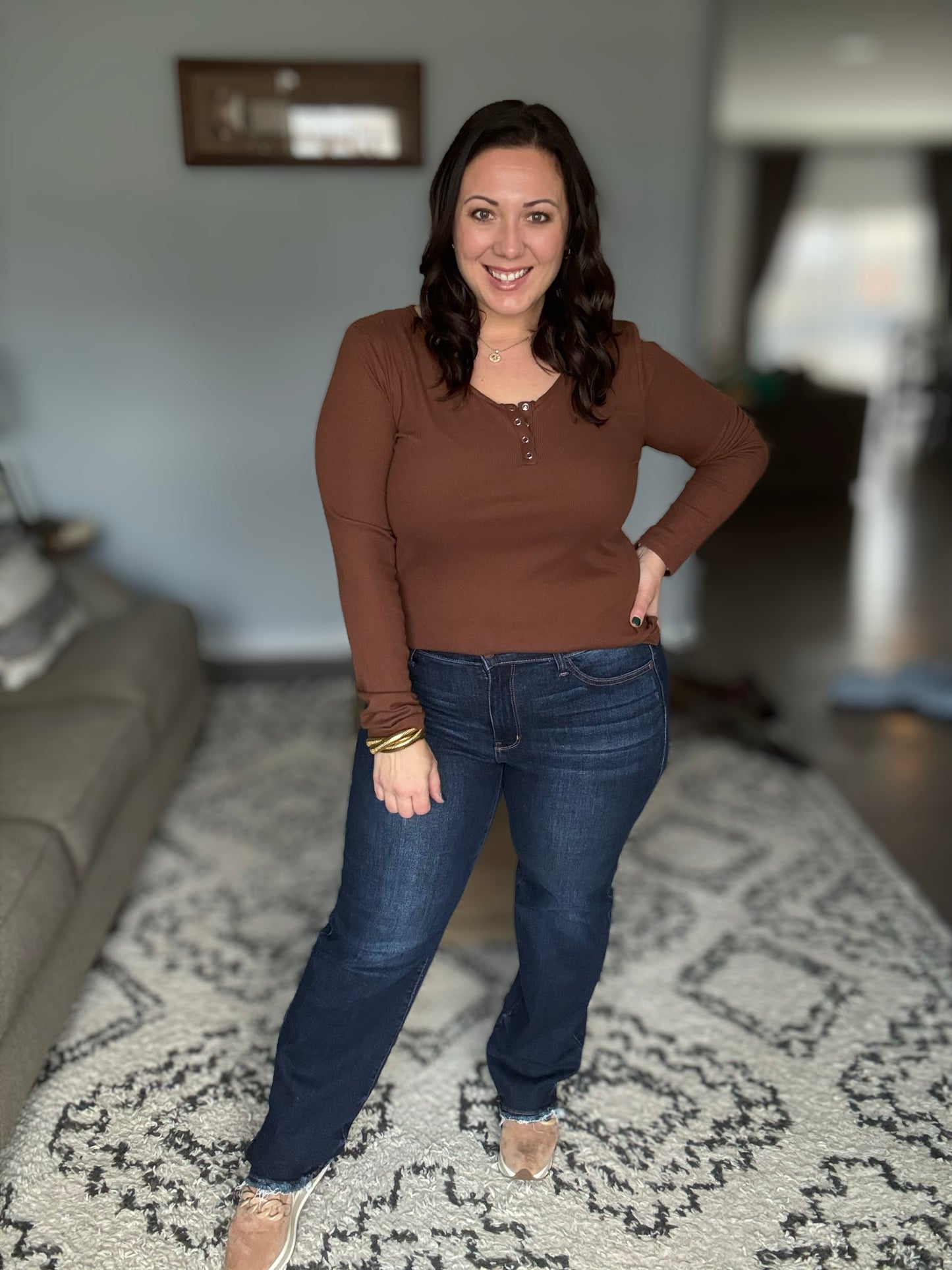 Judy Blue Midnight Horizon Mid Rise Straight Leg Fray Hem Denim Jeans