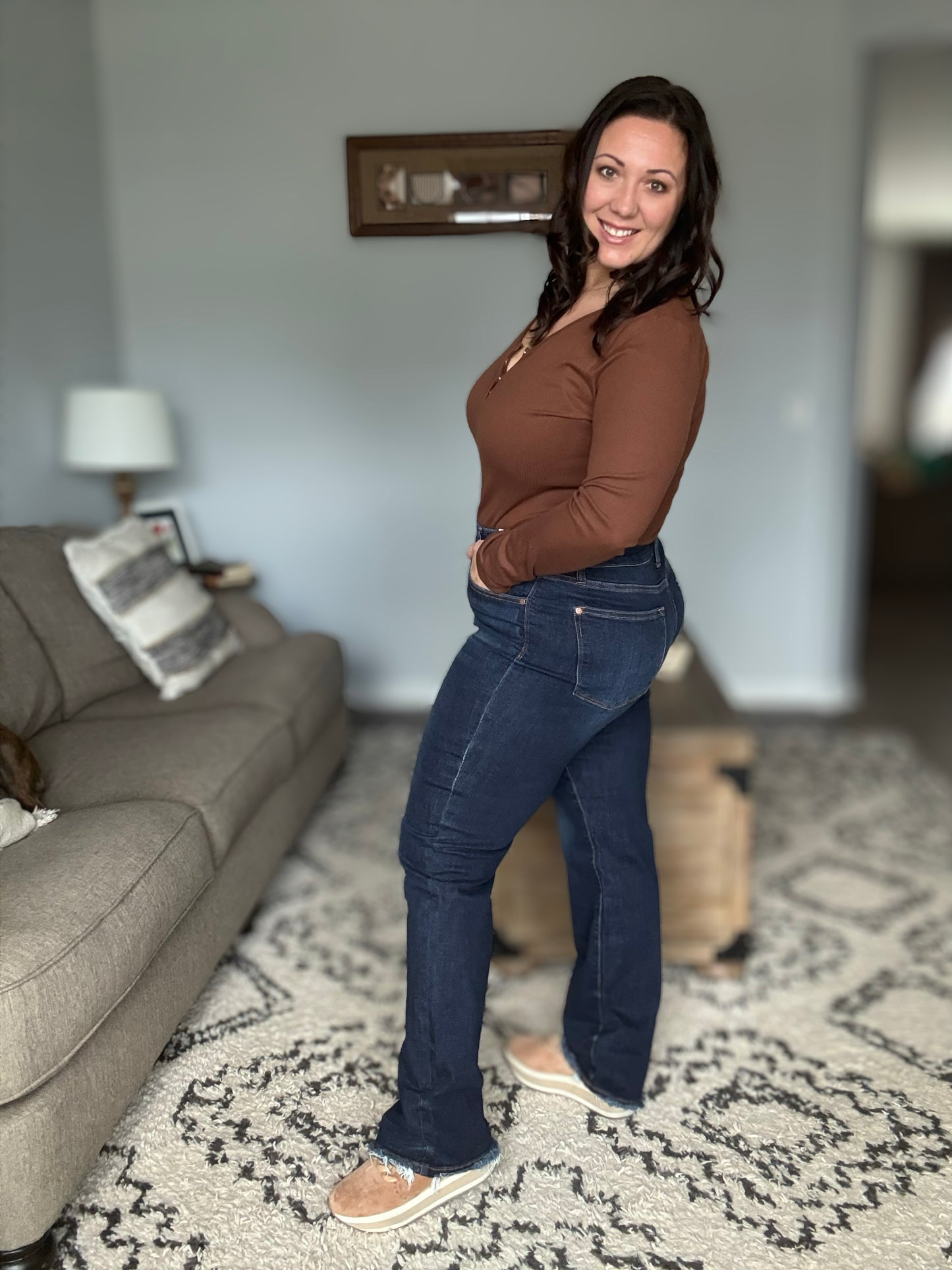 Judy Blue Midnight Horizon Mid Rise Straight Leg Fray Hem Denim Jeans