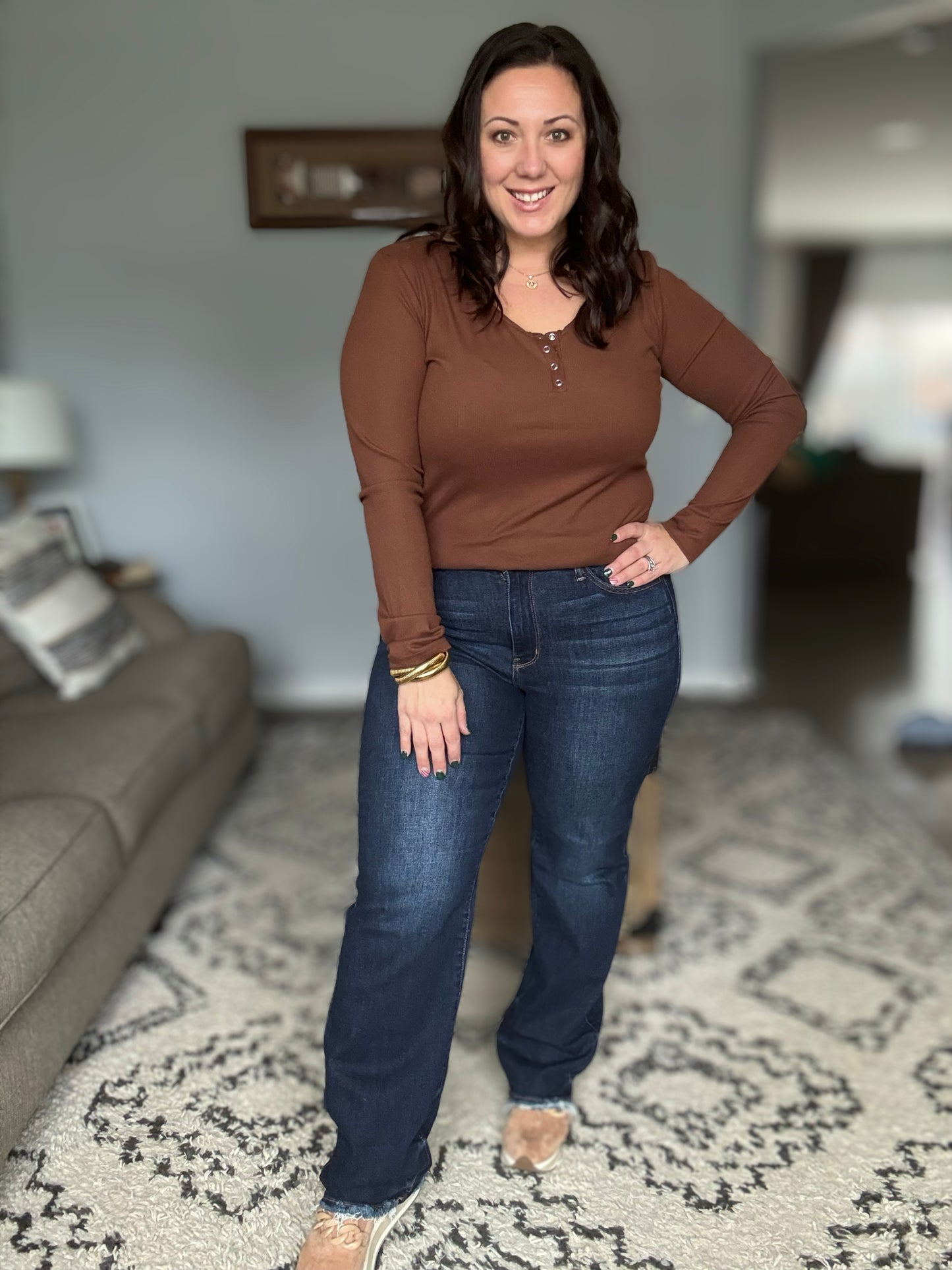 Judy Blue Midnight Horizon Mid Rise Straight Leg Fray Hem Denim Jeans