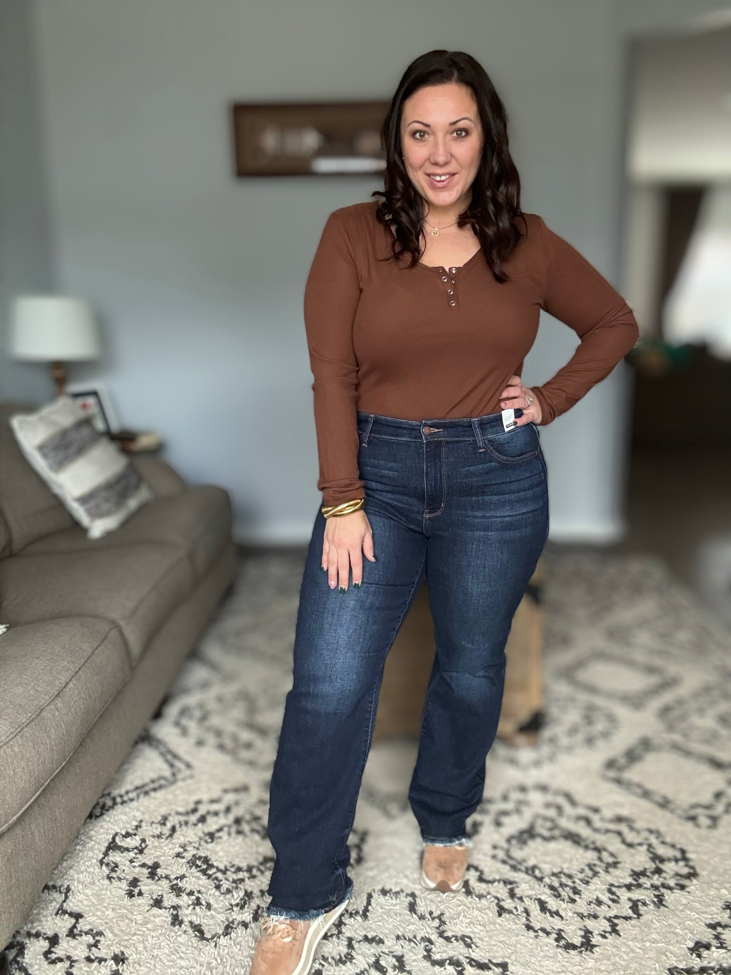 Judy Blue Midnight Horizon Mid Rise Straight Leg Fray Hem Denim Jeans