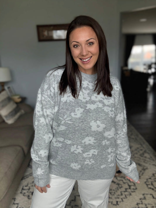 Michelle Mae Floral Abstract Sweater - Grey