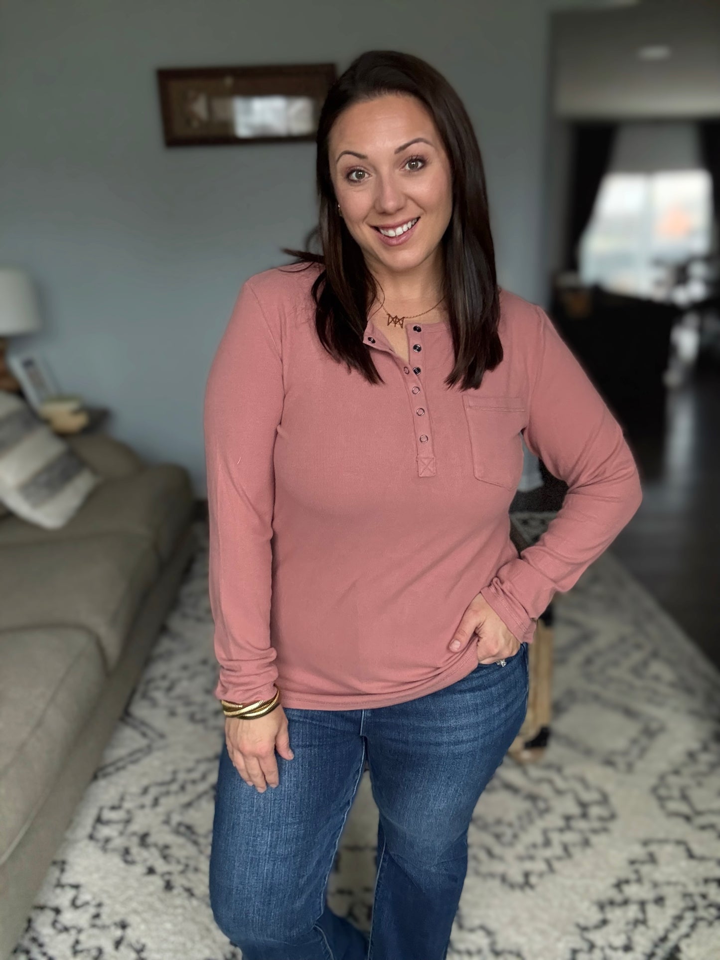 Michelle Mae Georgia Long Sleeve Top - Rose