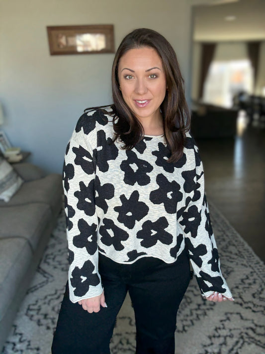 SO ME Modern Floral Neutral Knit Sweater