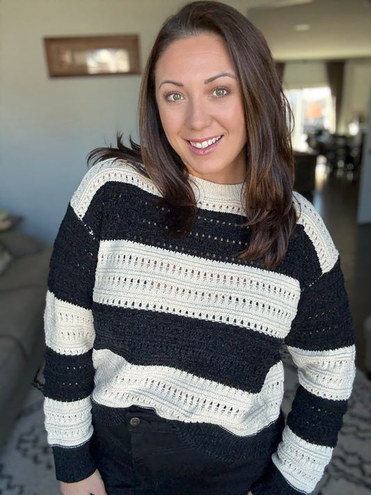 SO ME Open Knit Wide Stripe Sweater