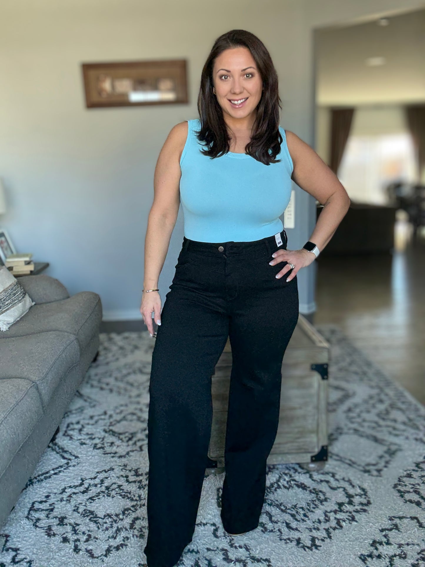 Judy Blue High-Waisted Front Yoke Retro Wide Leg Jeans in Black