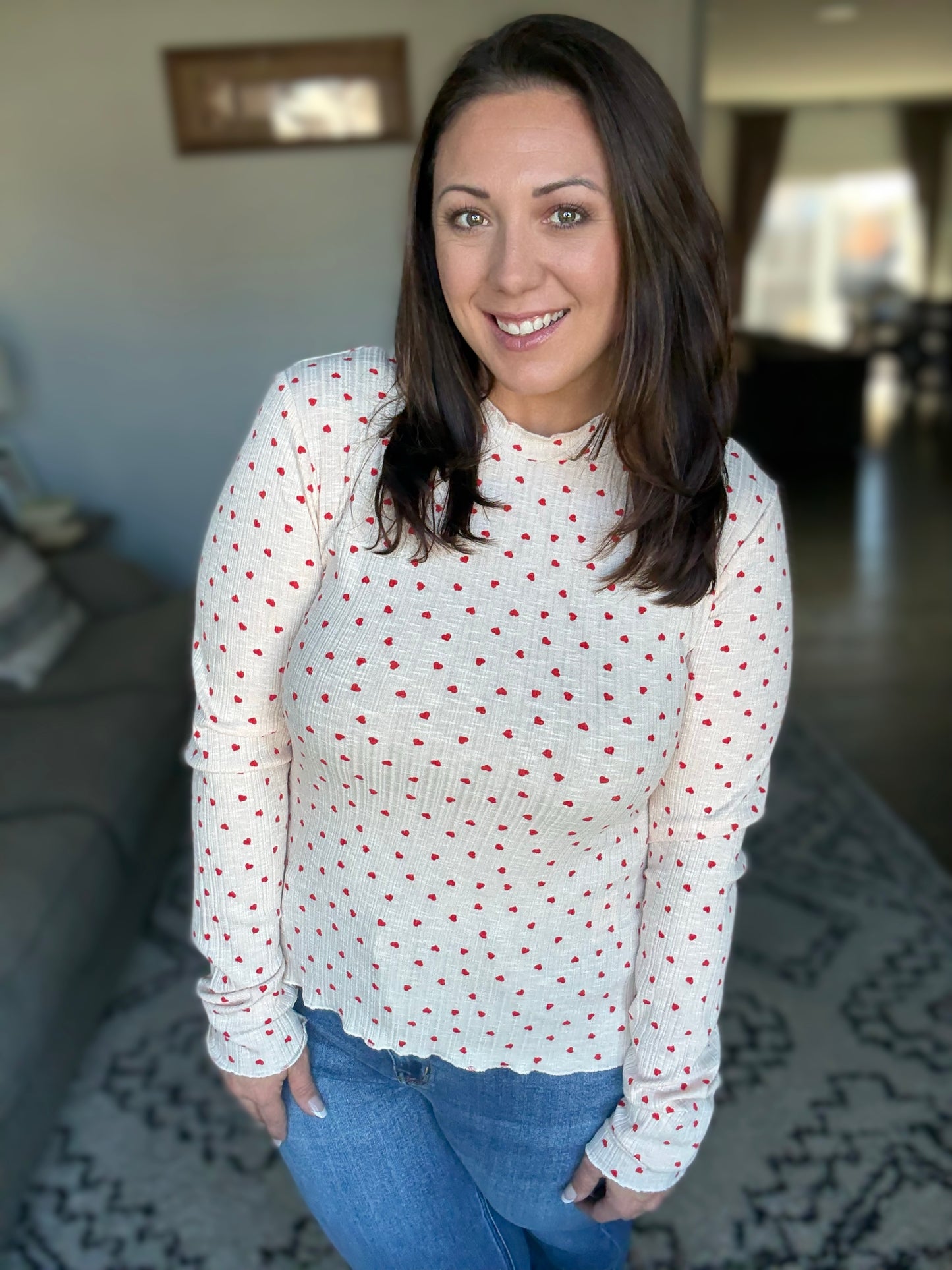 SO ME Sweetheart Ribbed Long Sleeve Top