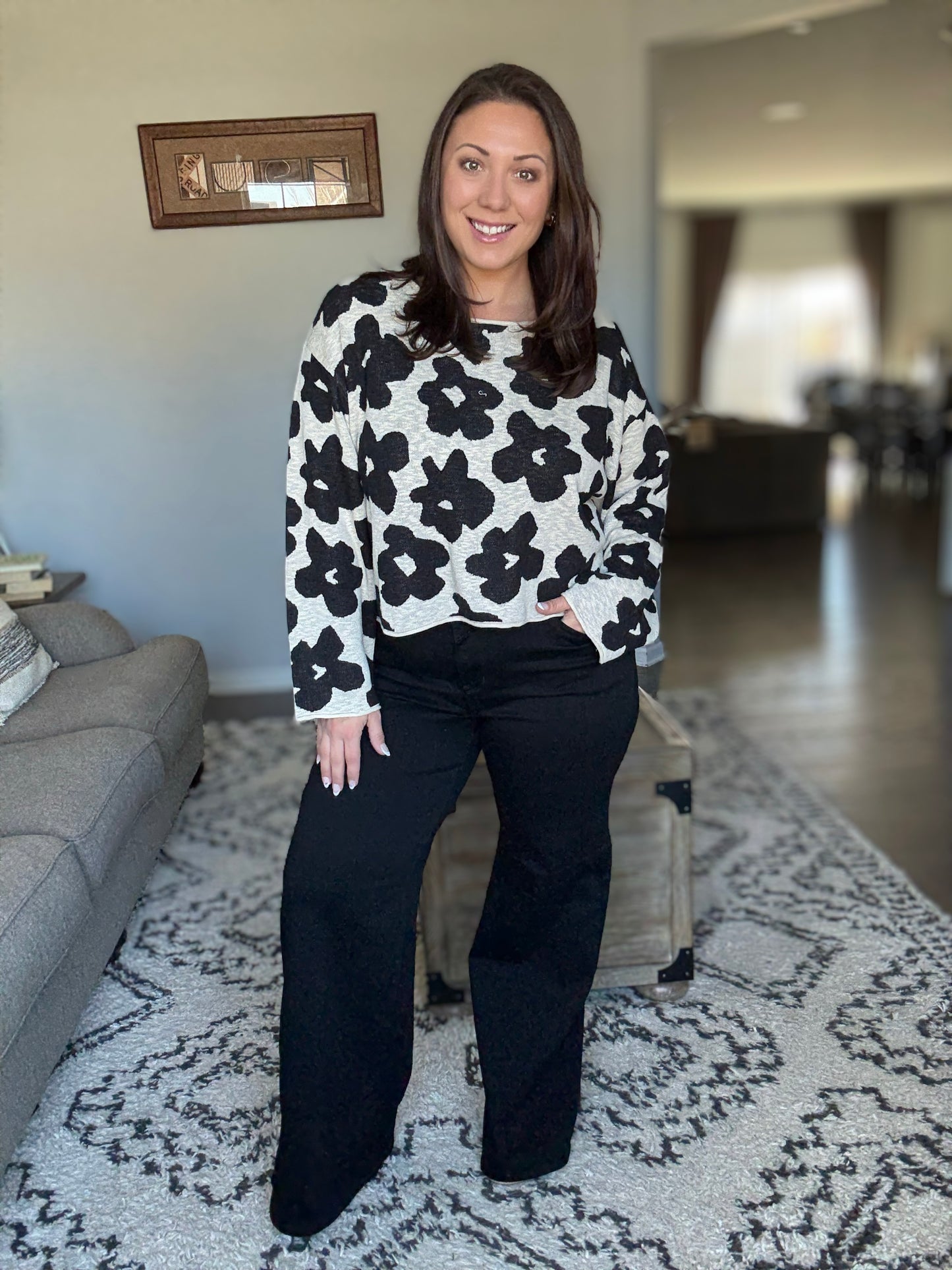 Judy Blue High-Waisted Front Yoke Retro Wide Leg Jeans in Black
