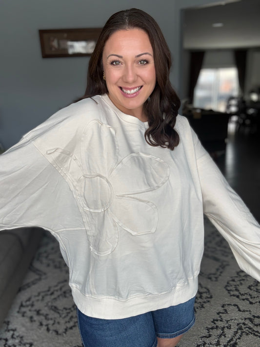 Petal Poise Floral Applique Pullover in Neutral