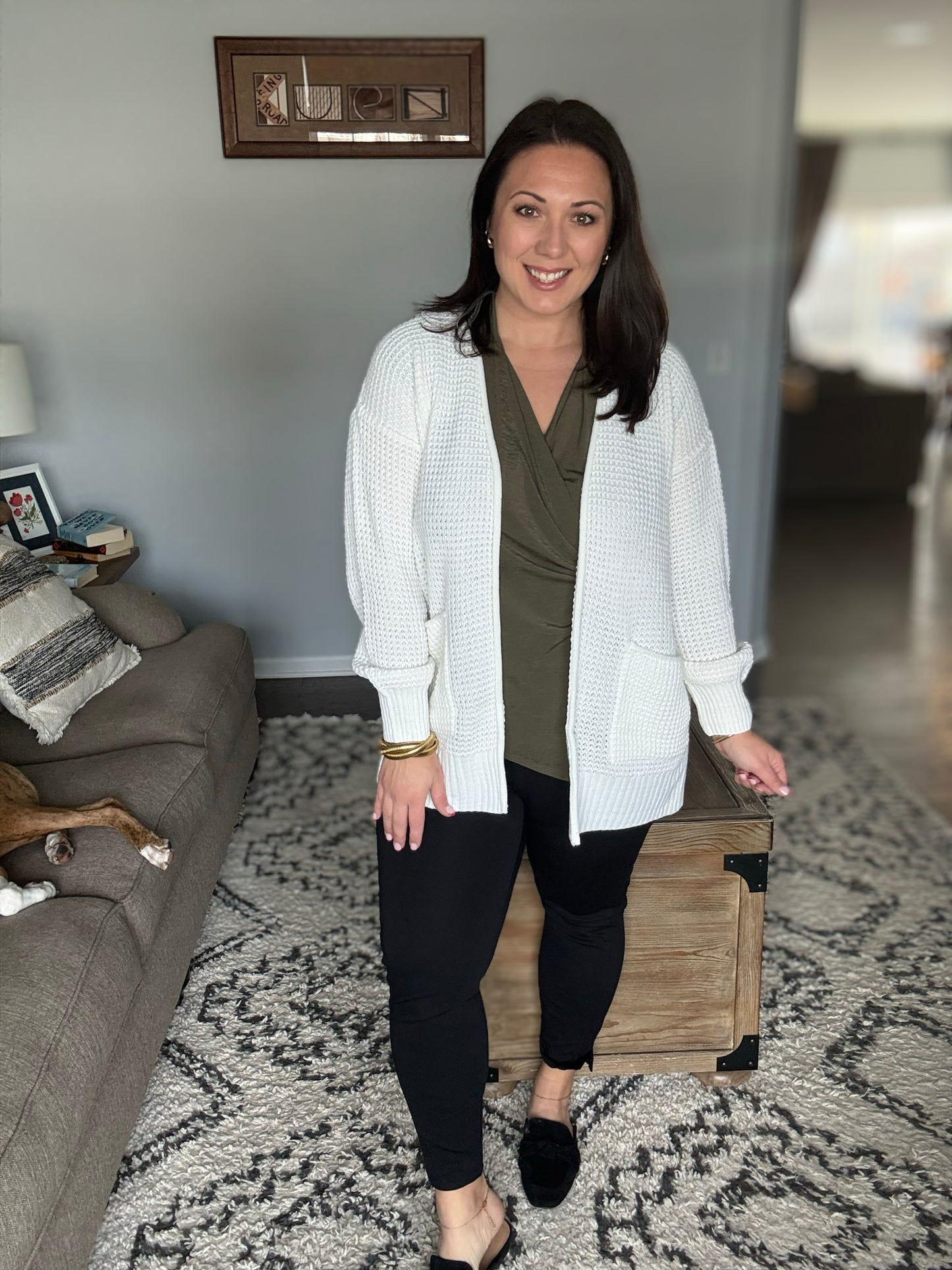 Everything Layer Waffle Knit Open Front Cardigan in Ivory