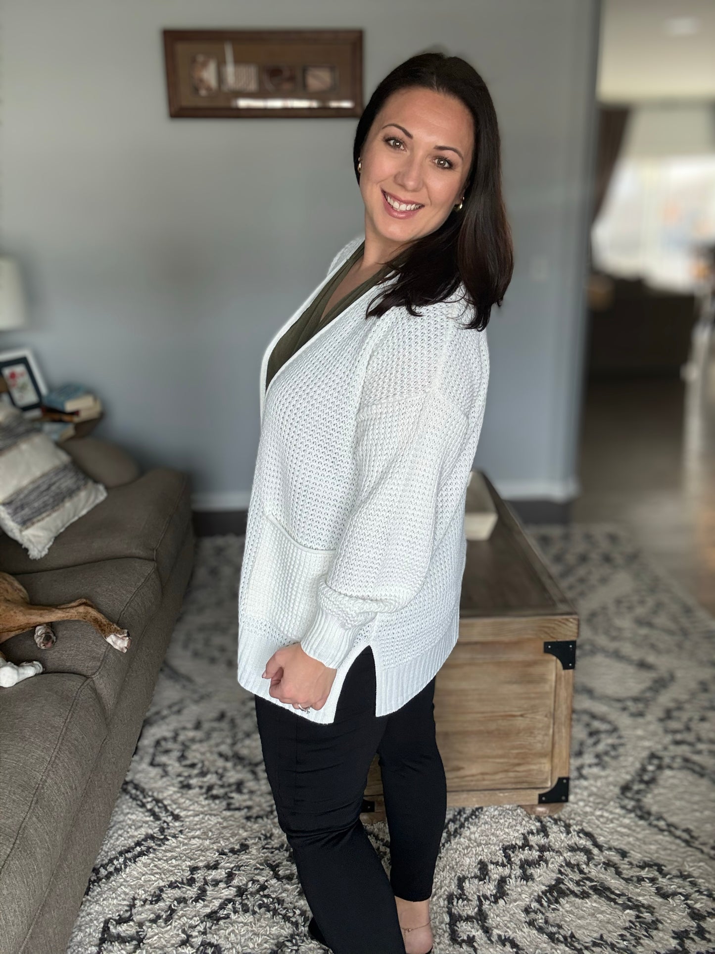 Everything Layer Waffle Knit Open Front Cardigan in Ivory