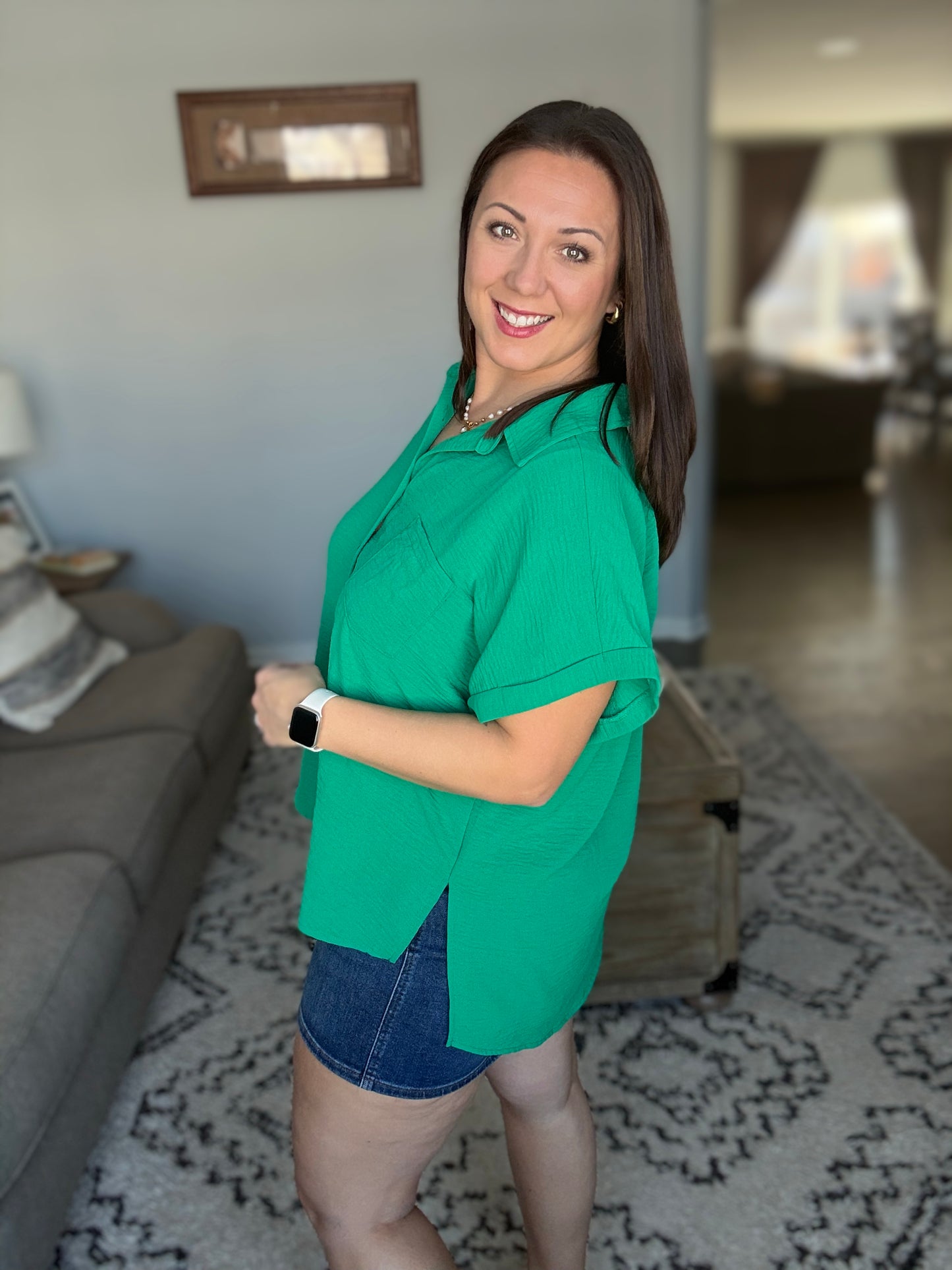 Keep Up Collared Button Down in Green