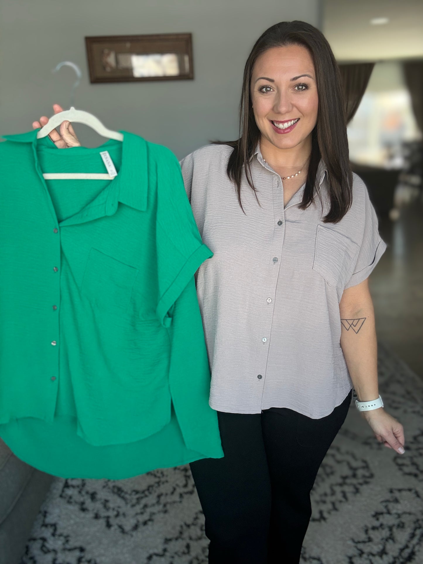 Keep Up Collared Button Down in Ash Mocha