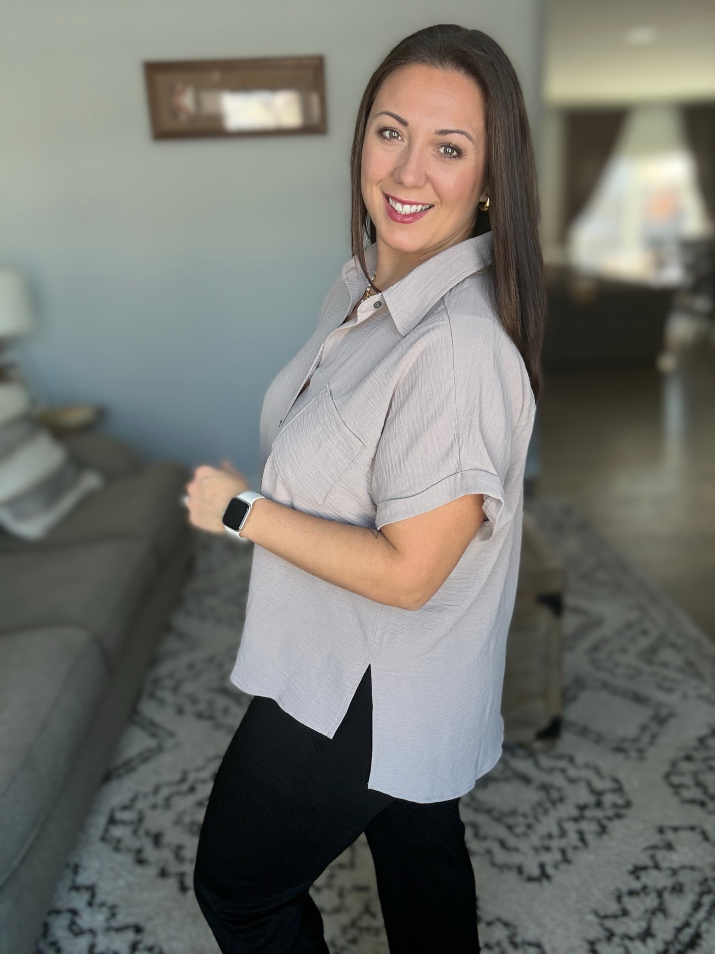 Keep Up Collared Button Down in Ash Mocha