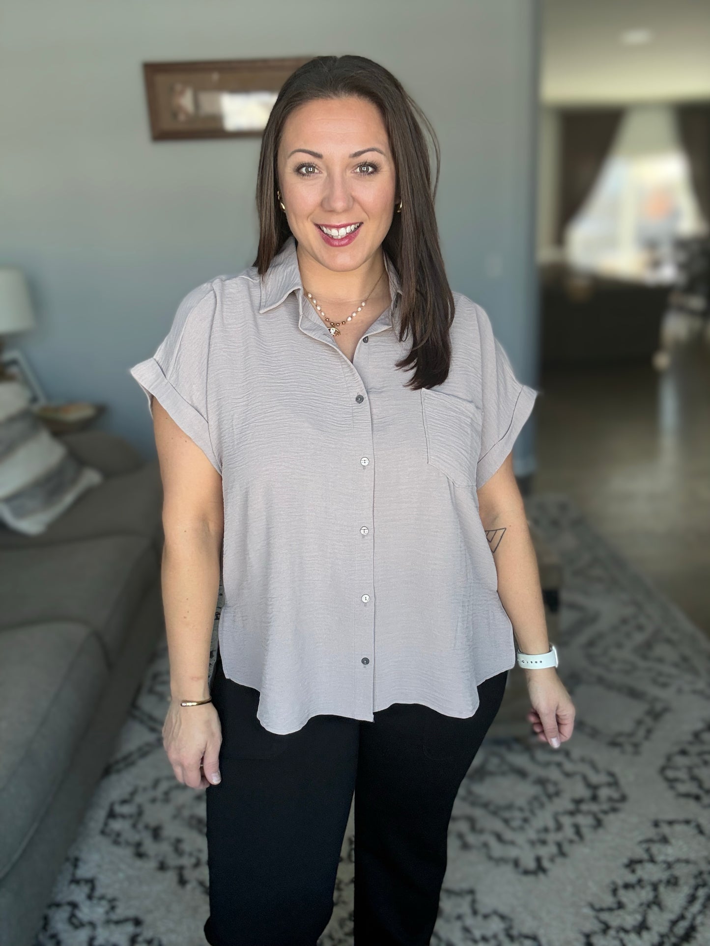 Keep Up Collared Button Down in Ash Mocha