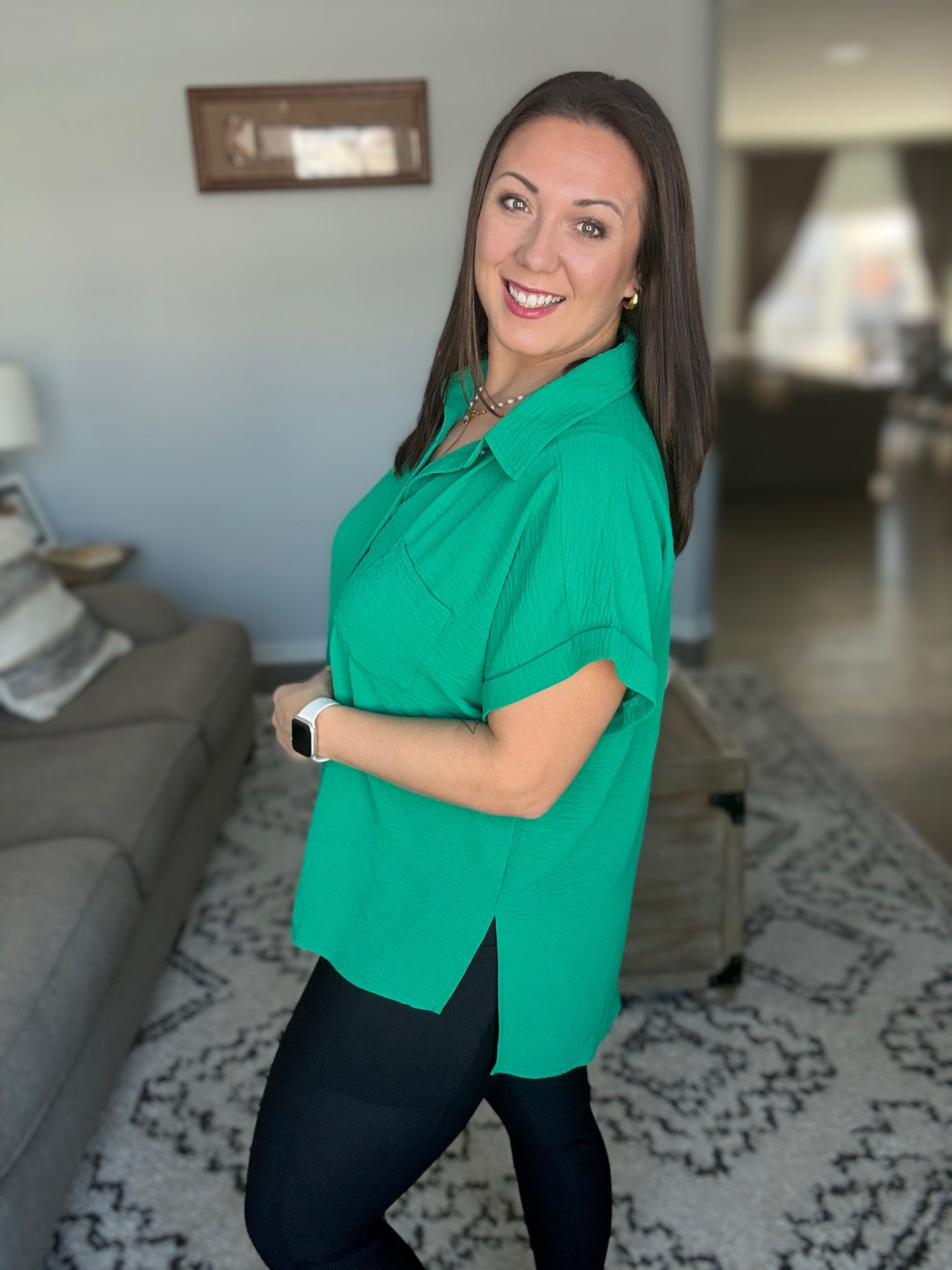 Keep Up Collared Button Down in Green