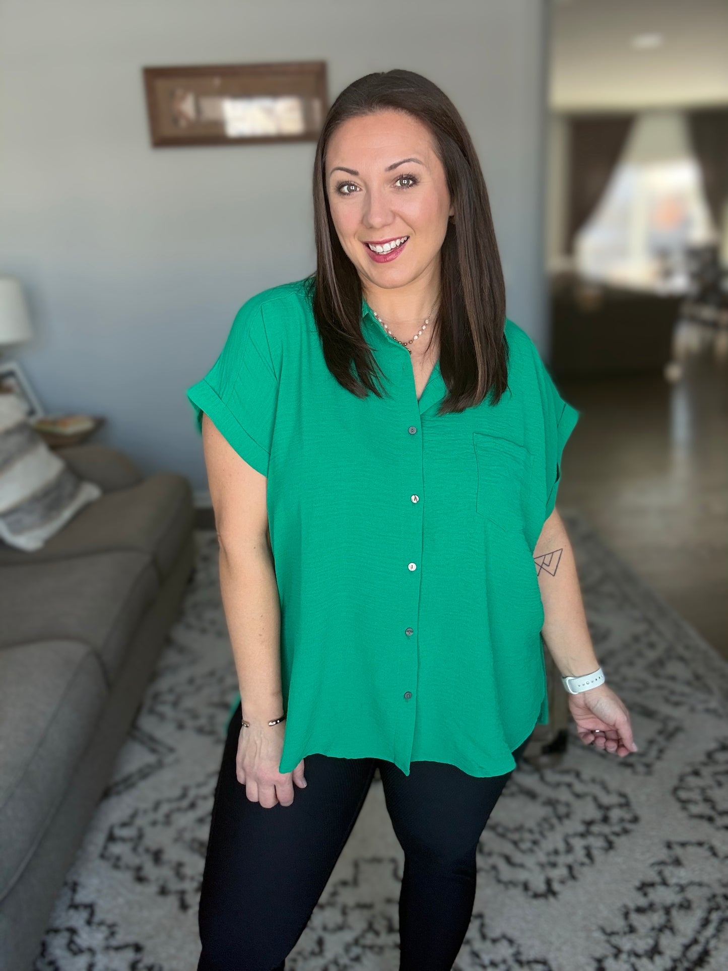 Keep Up Collared Button Down in Green